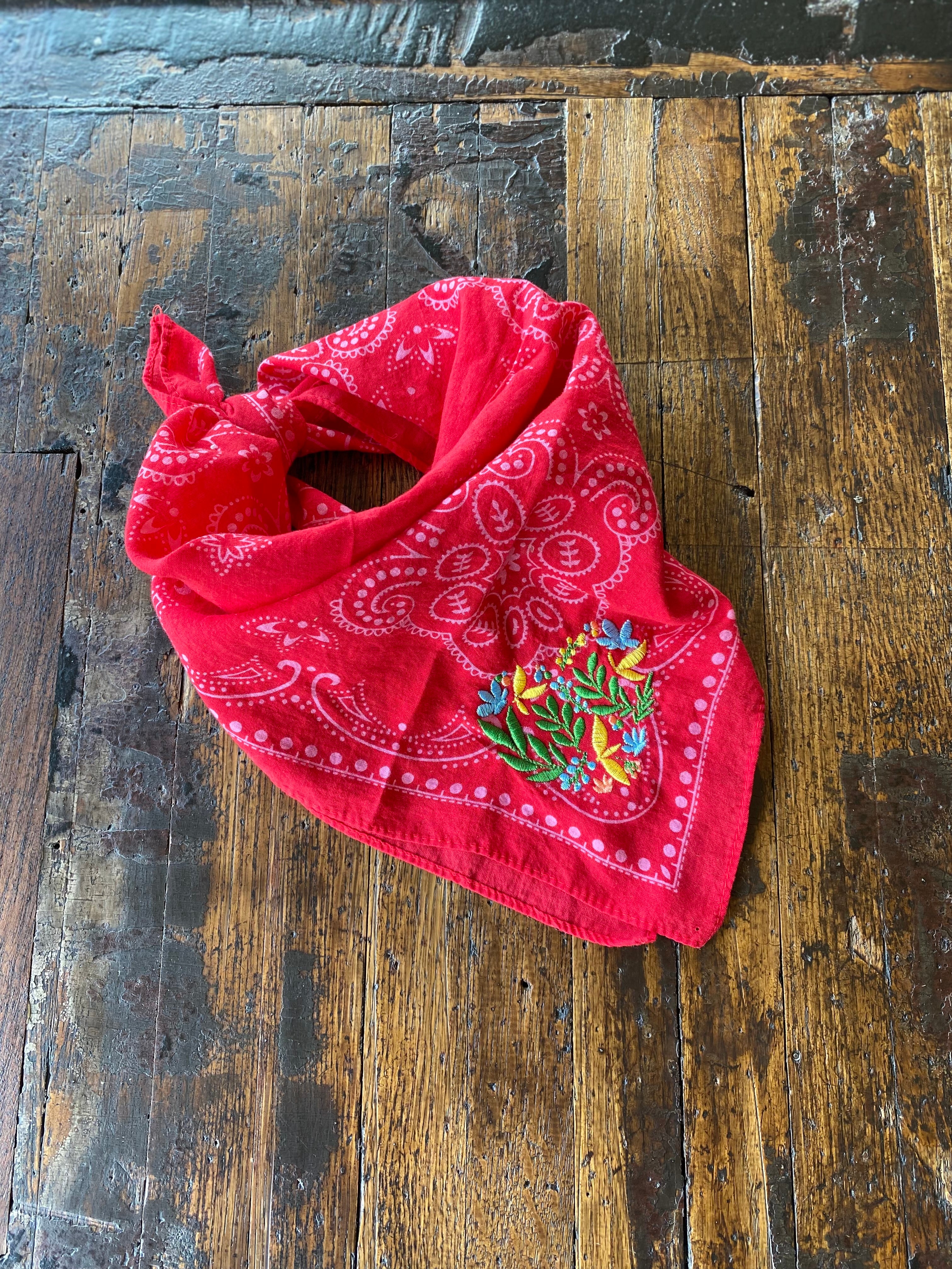 Little Lamb Red Flower Heart Bandana