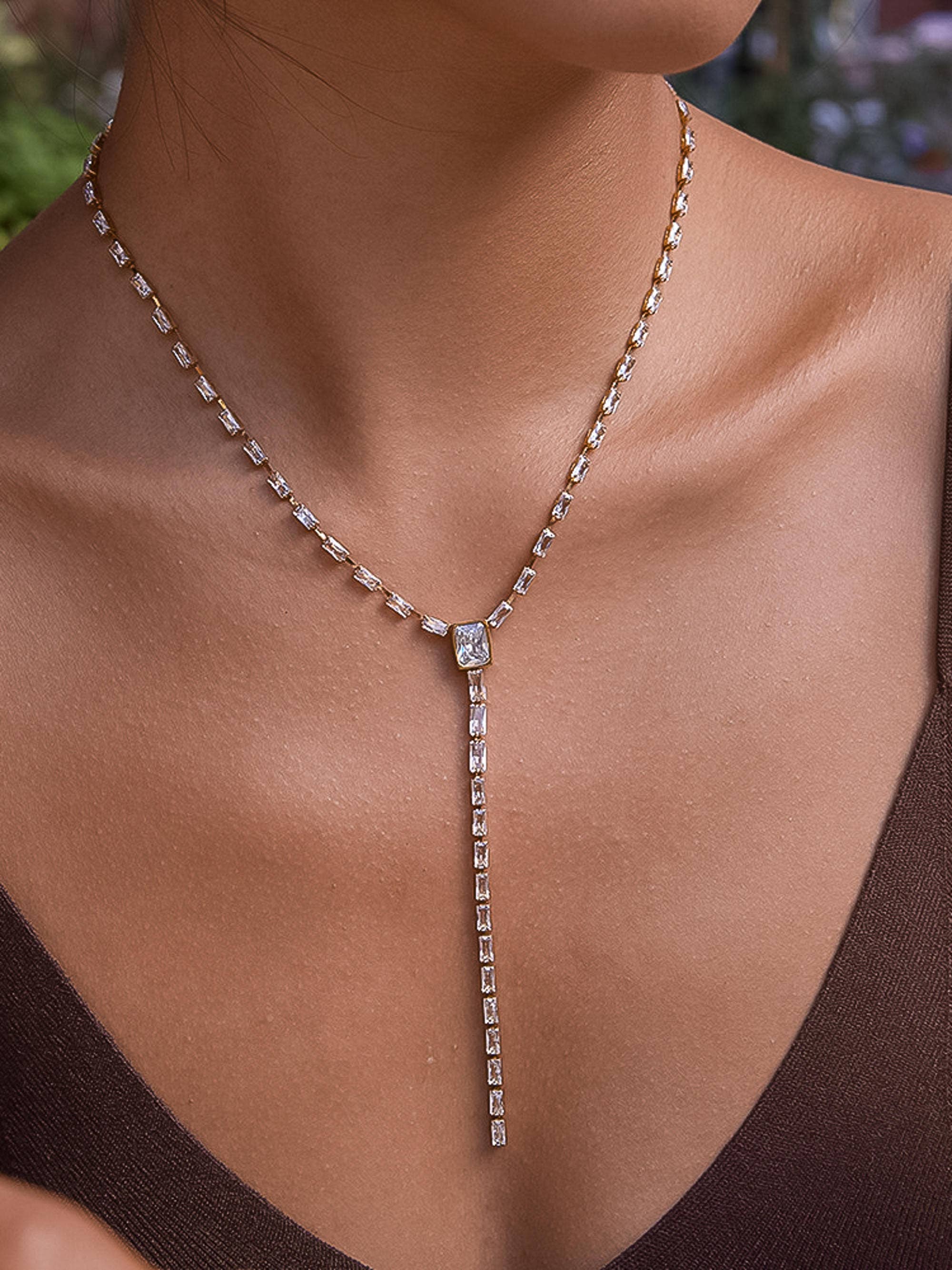 Flânerie Cieline 18K Gold CZ Lariat Necklace