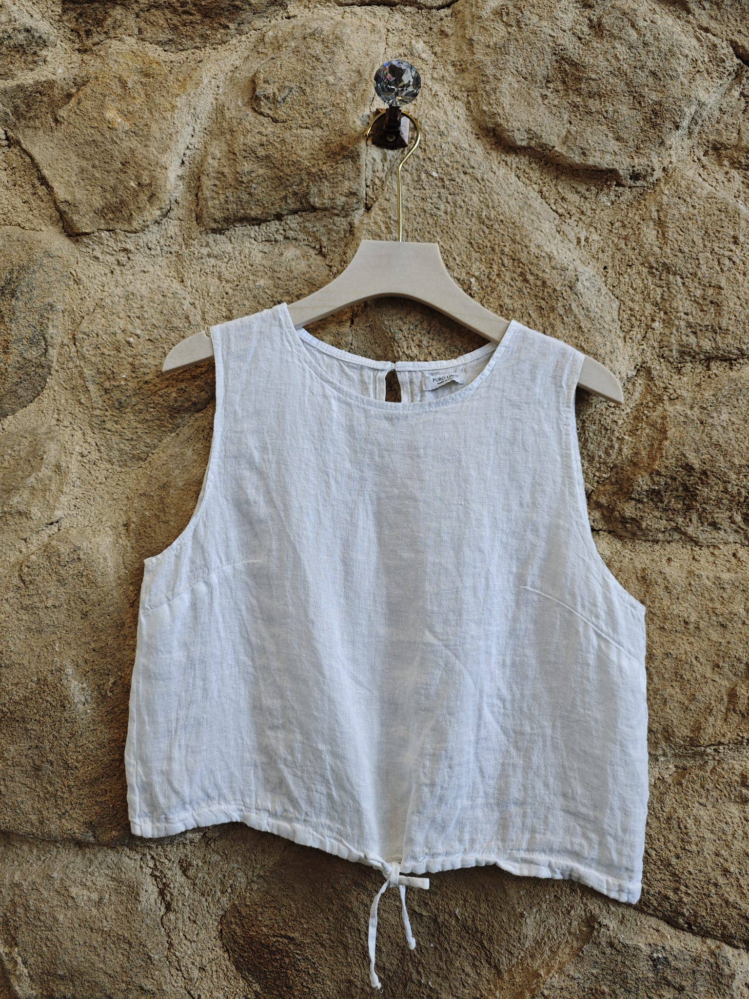 European Linen Sleeveless Drawstring Top 74019
