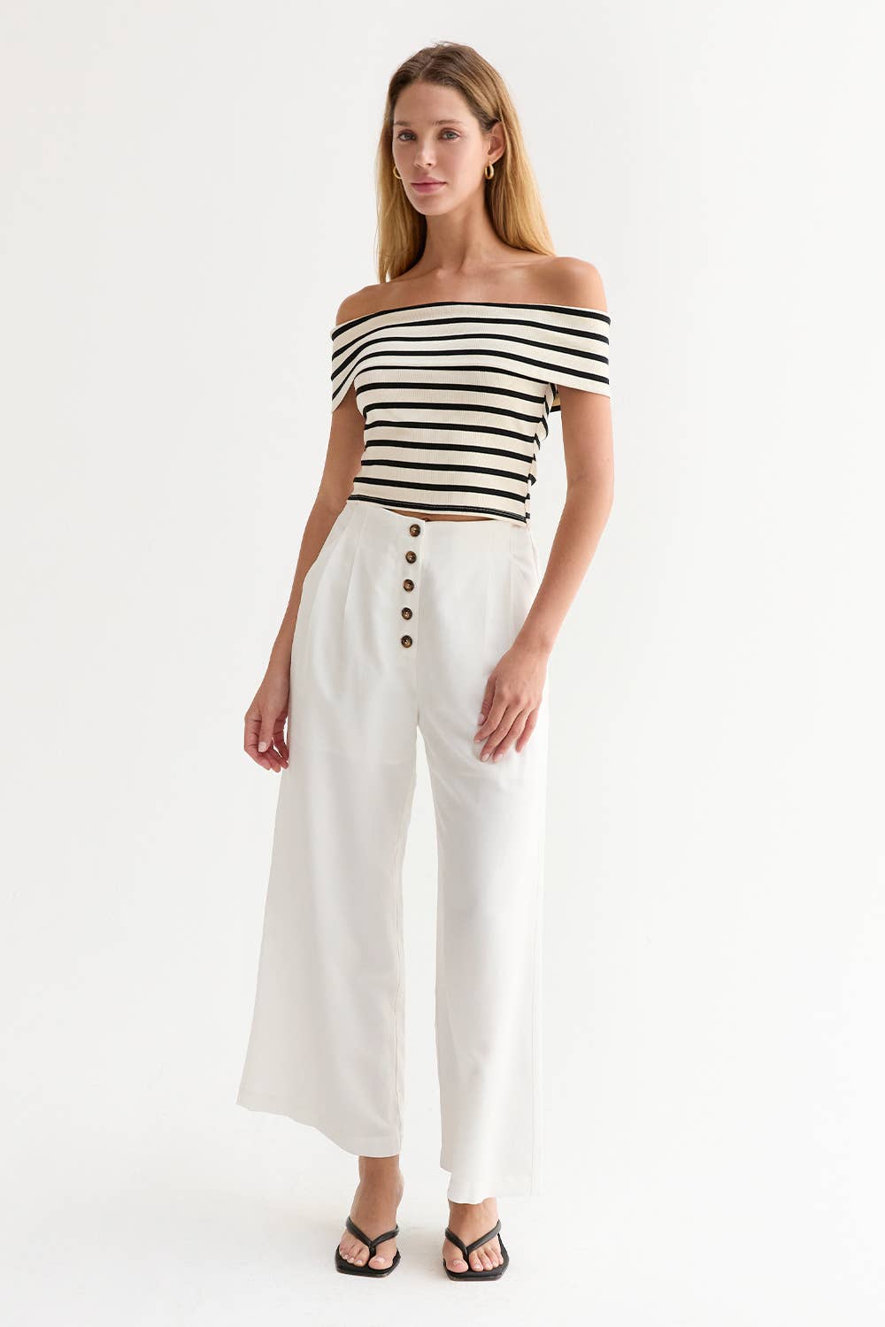 Crescent Kerry Striped Off-Shoulder Knit Top