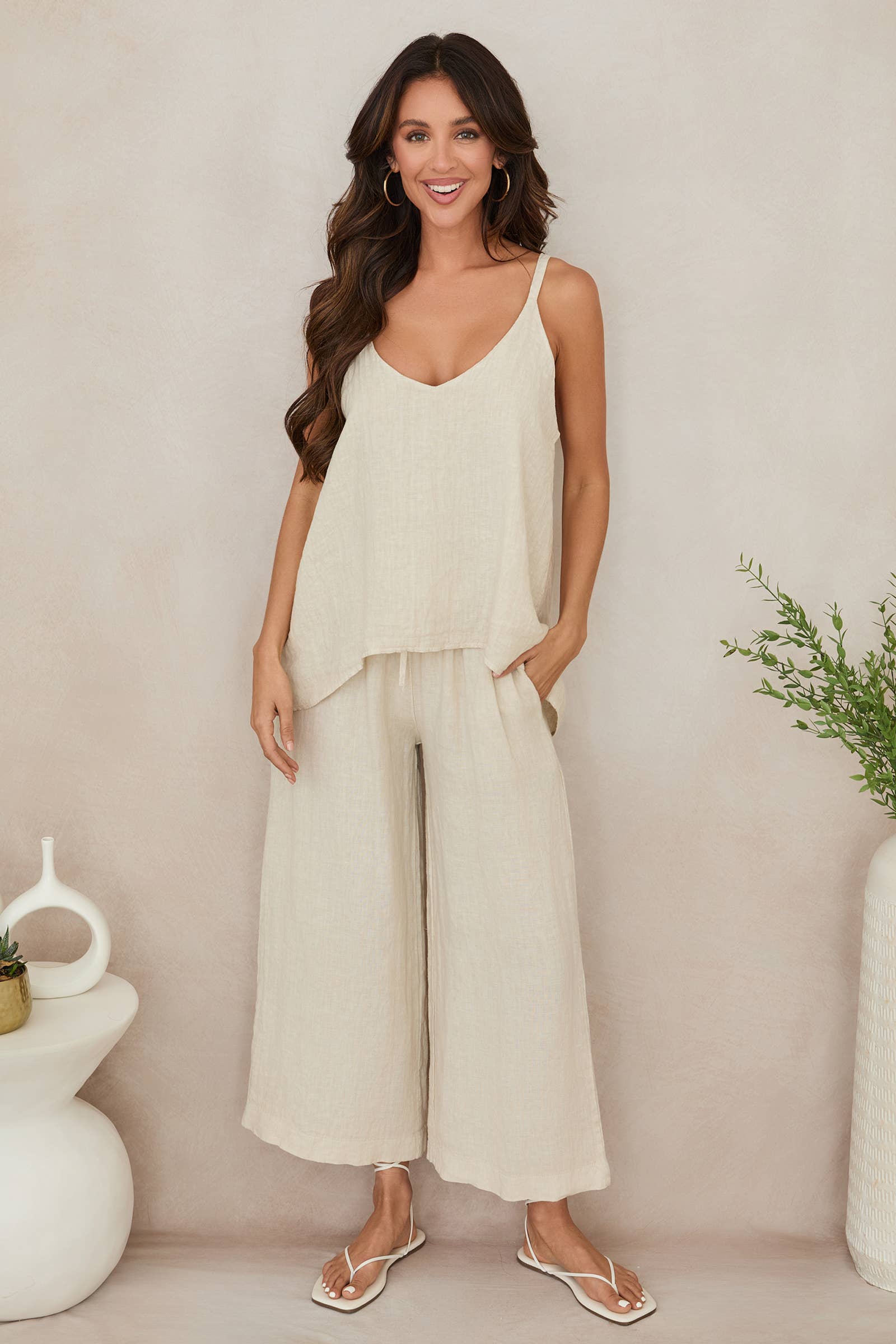 Italian Linen Adjustable Strap Tank Top 155021