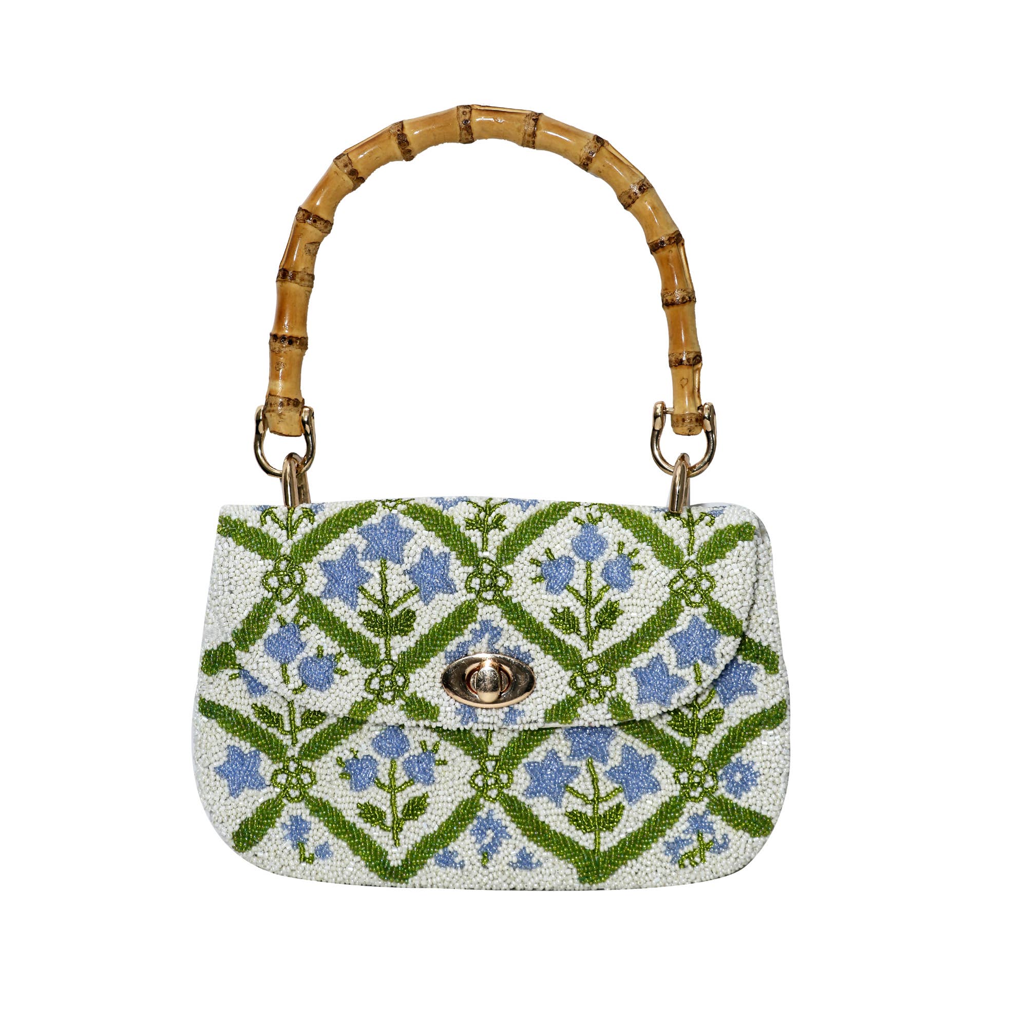 Tiana NY Blockprint Beaded Bamboo Handle Bag GB-5334