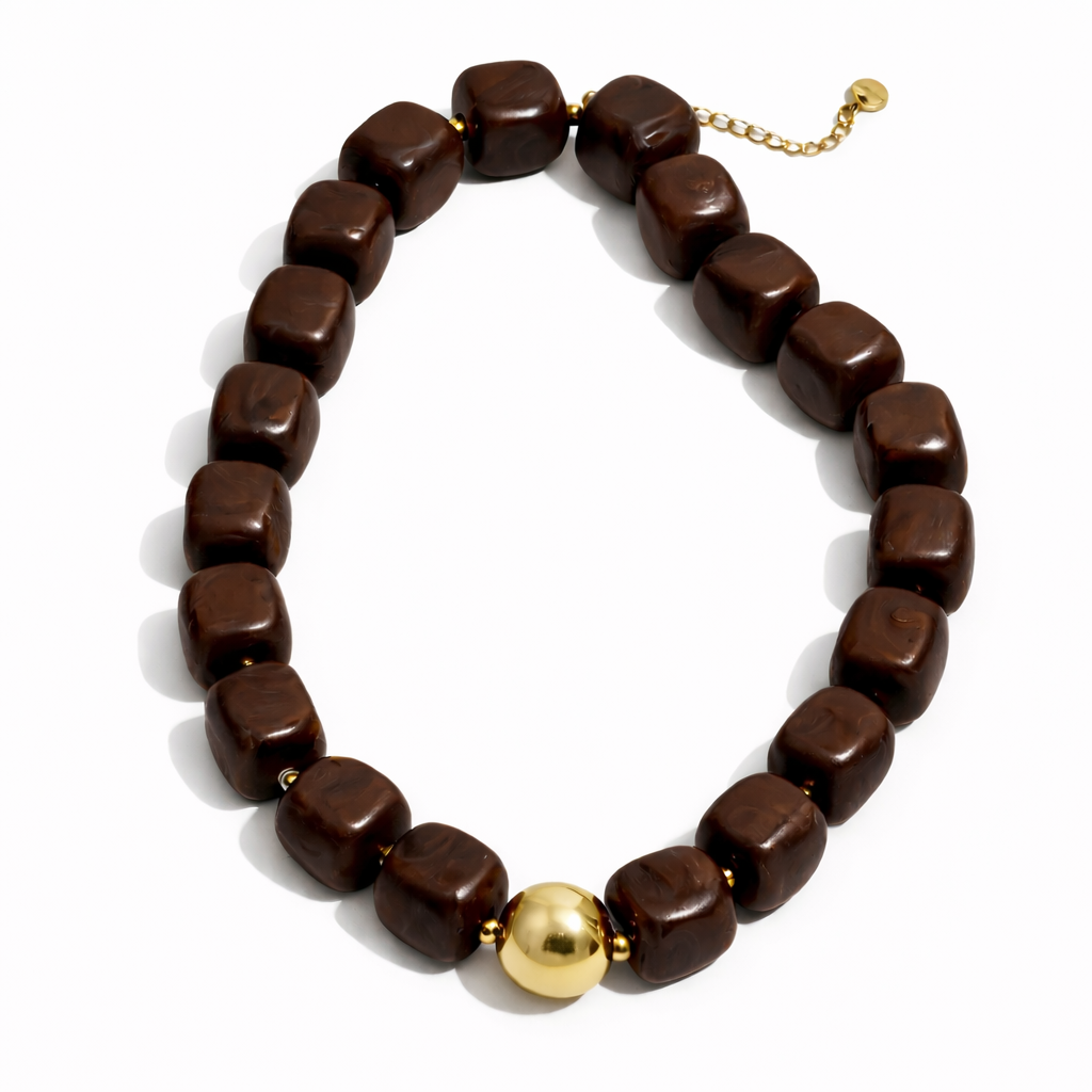 Sahira Pebbles Mocha Beaded Necklace