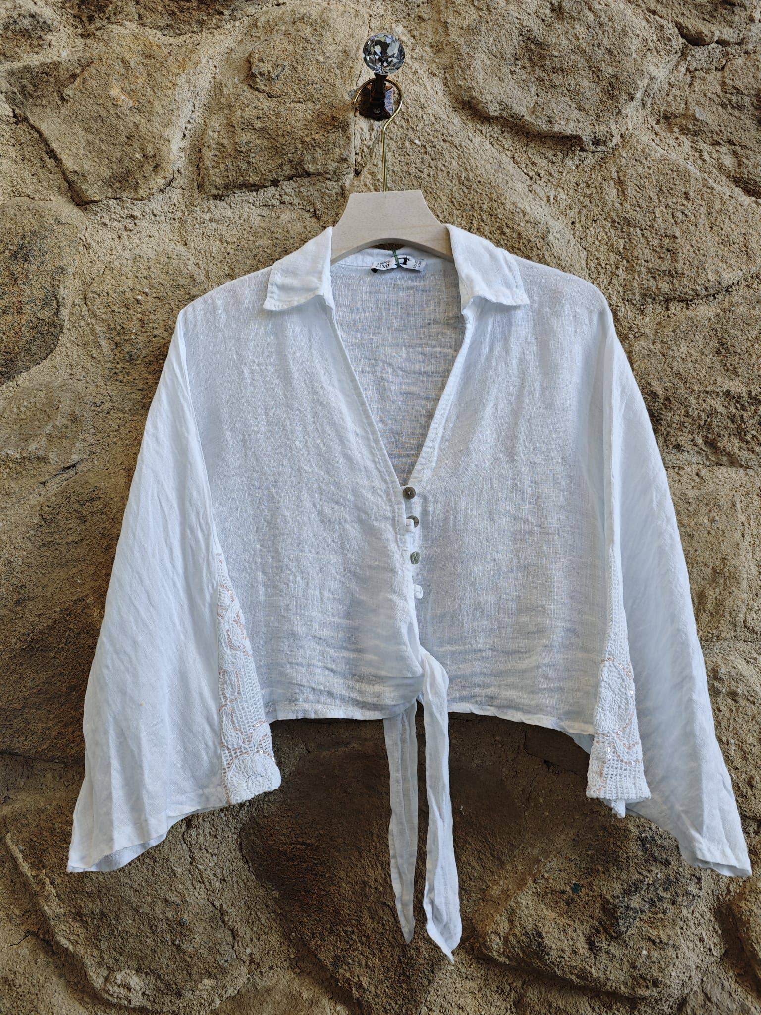 European Linen Collared Flowy Top 12183