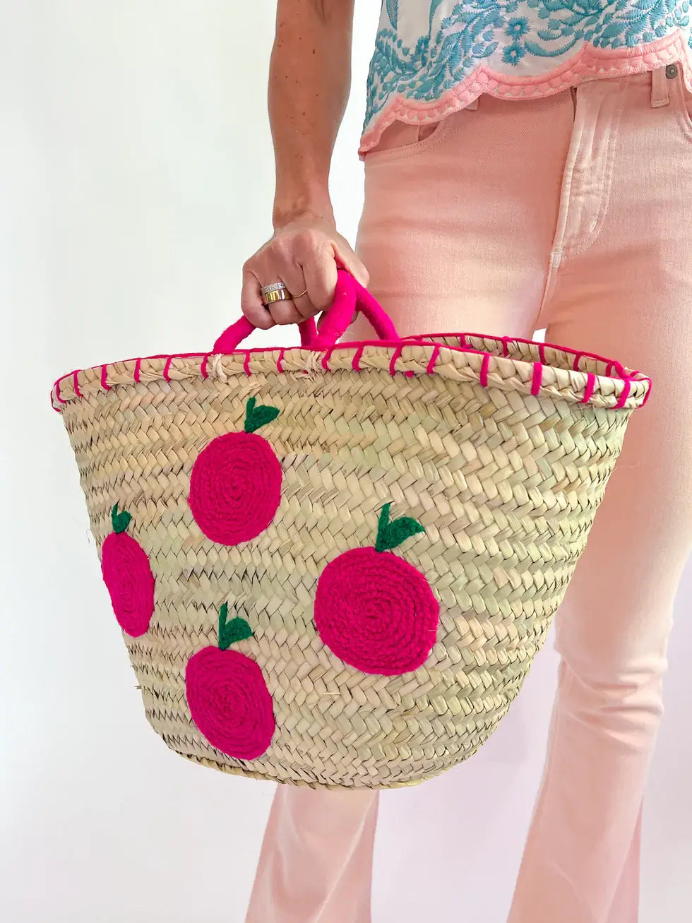 French Market Bags Handmade Tote with Crochet Fruit