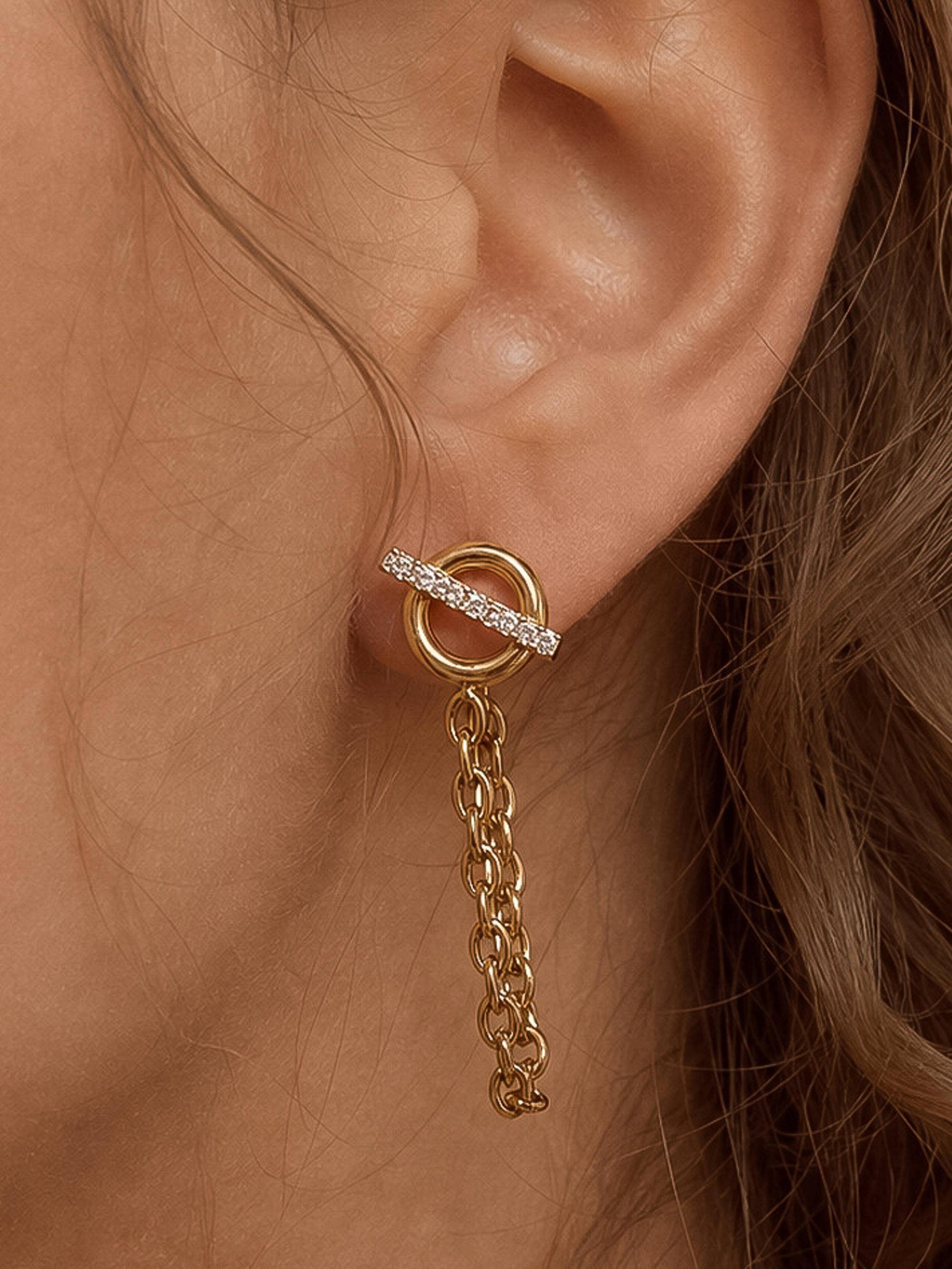 Flânerie Lisle 18K Gold CZ Chain Drop Earrings