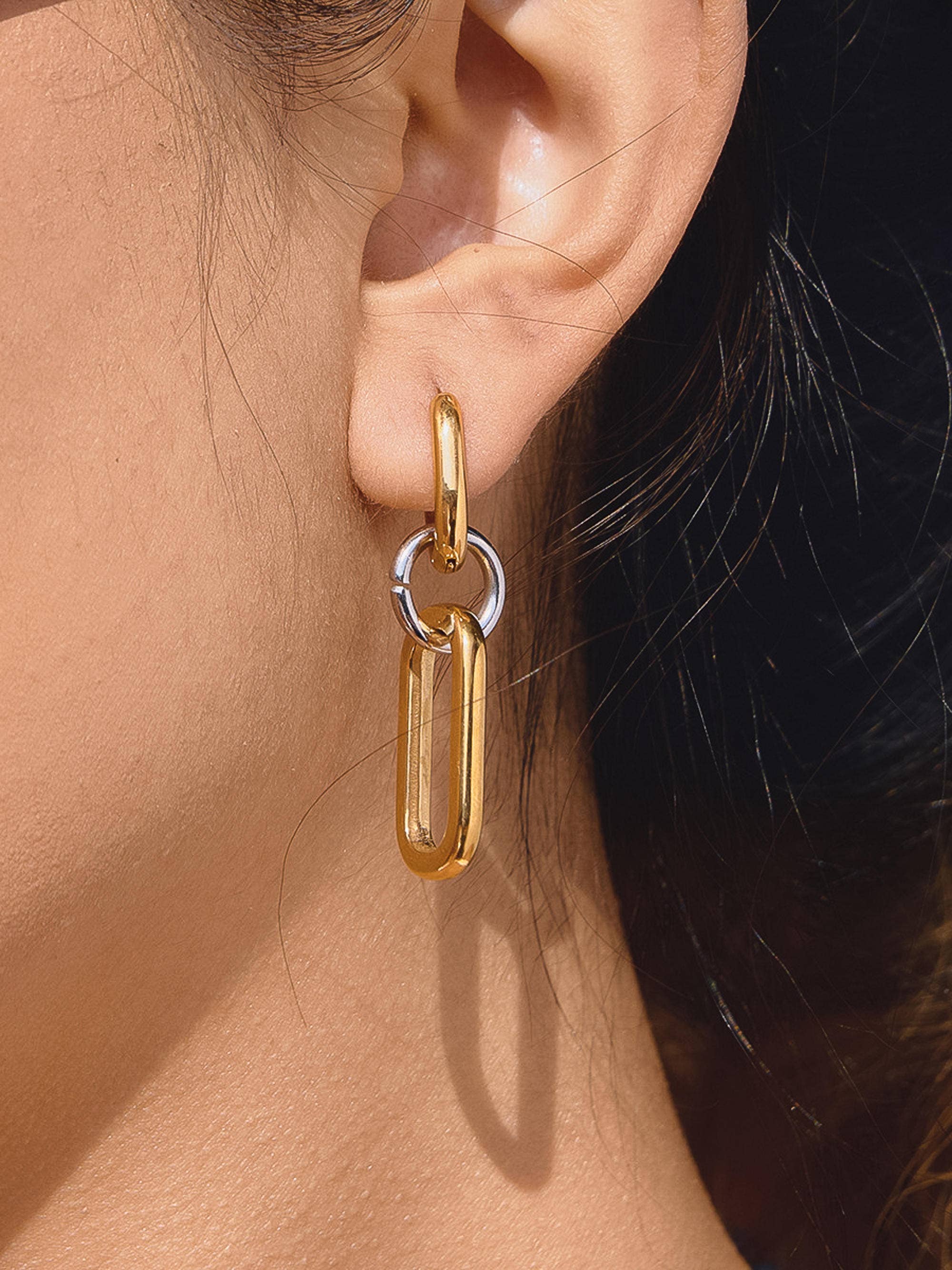 Flânerie Viori 18K Gold Non-Tarnish Two Tone Link Earrings