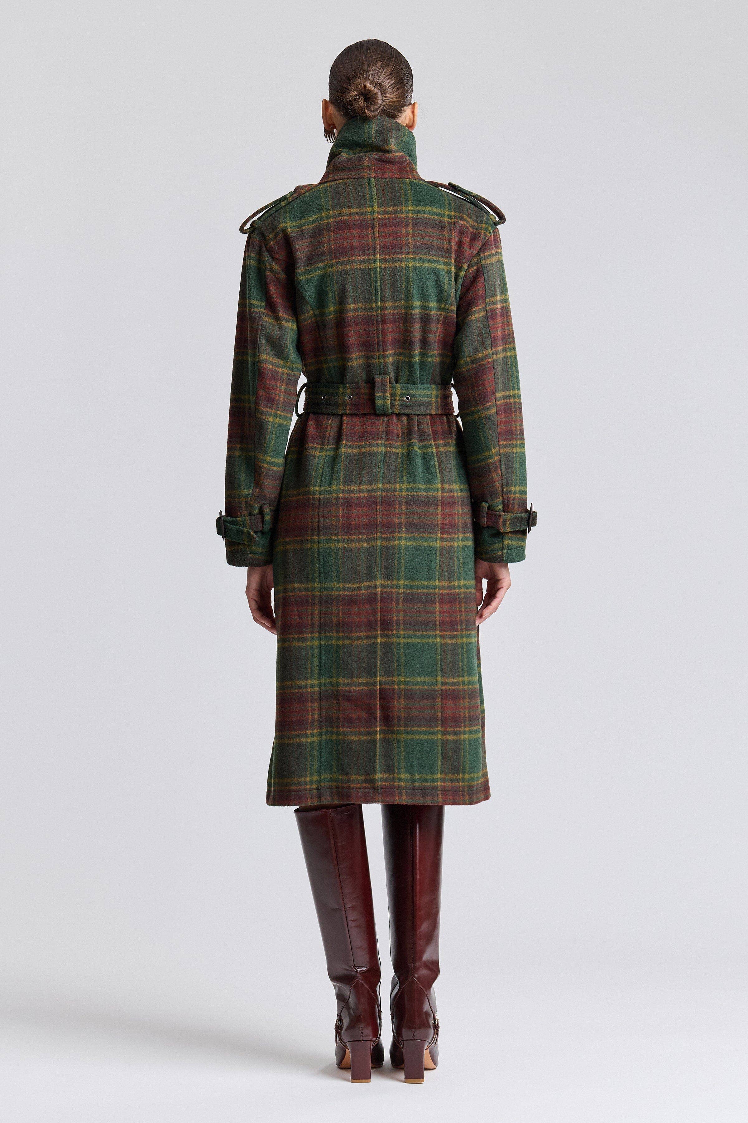 Avec Les Filles Plaid Faux Wool Utility Trench Coat 86476