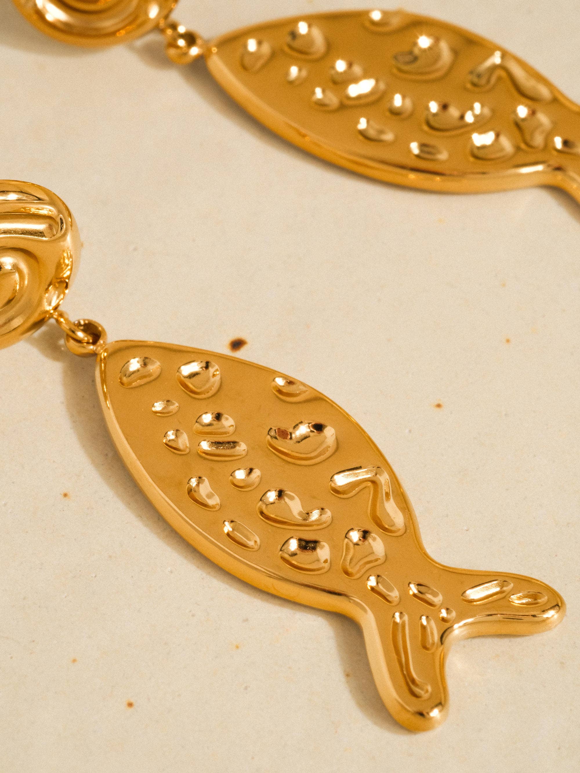 Flânerie Lumistar 18K Gold Non-Tarnish Textured Fish Drop Earrings