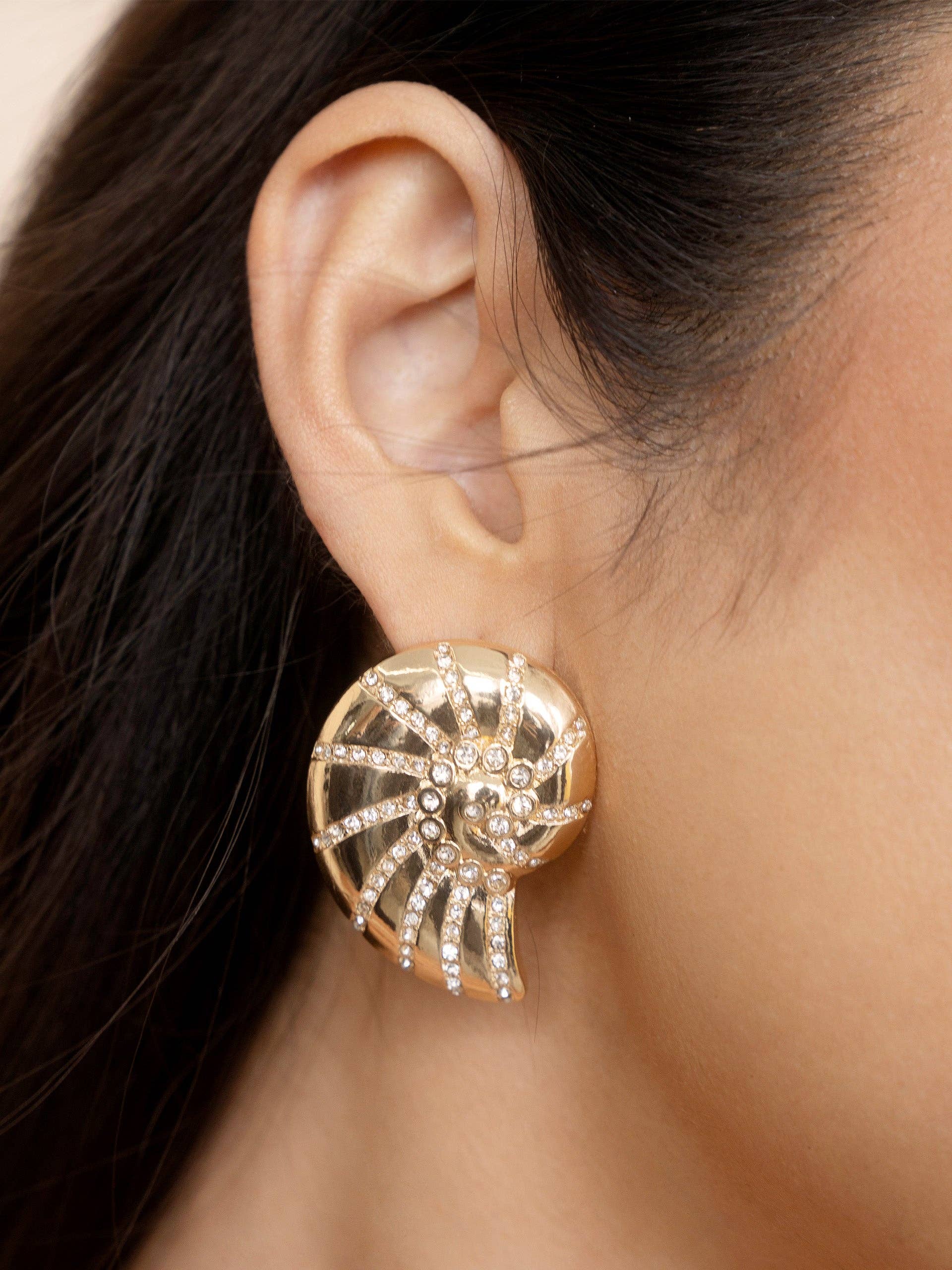 Ettika Crystal Studded Nautilus Shell Earrings