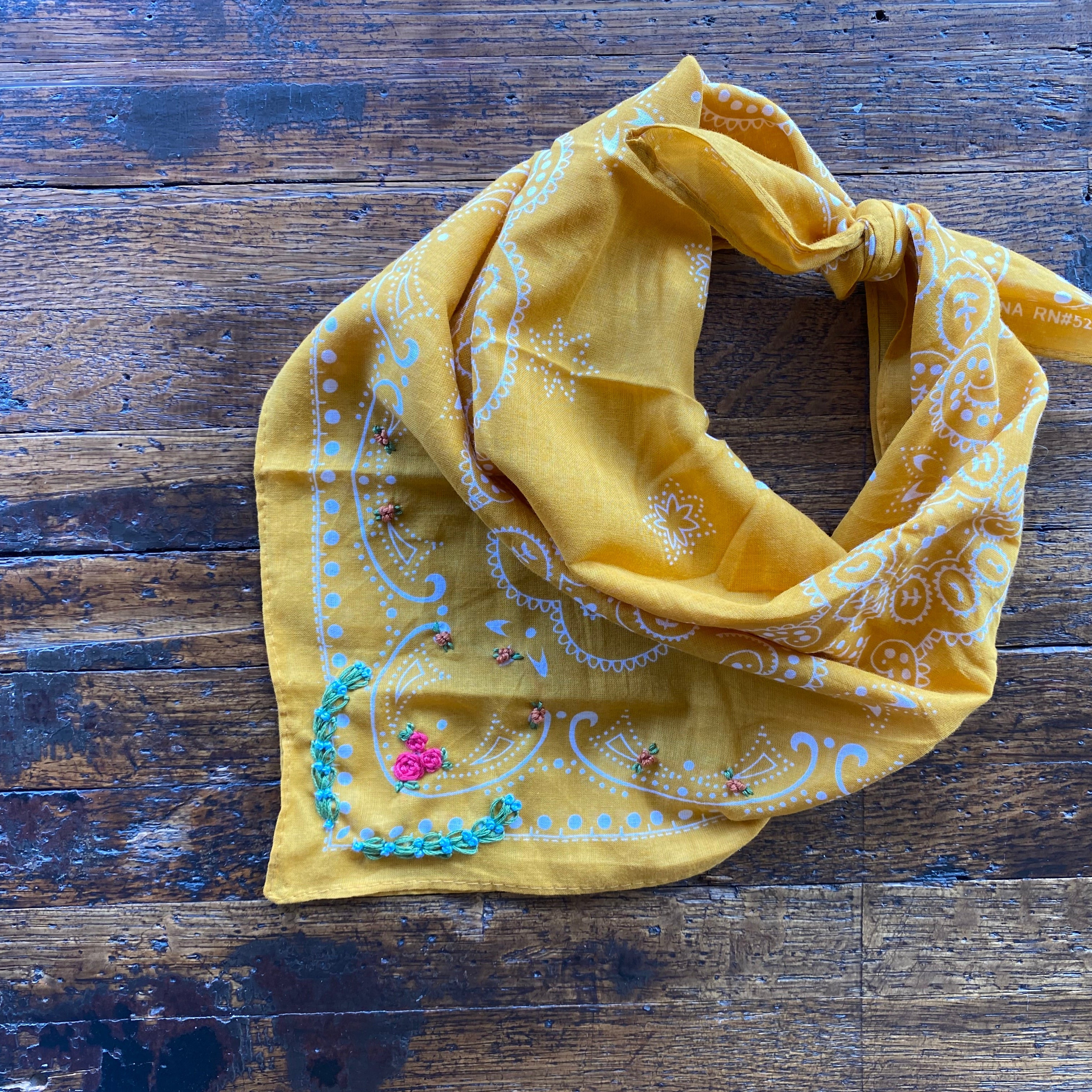 Little Lamb Yellow Bandana With Floral Embroidery
