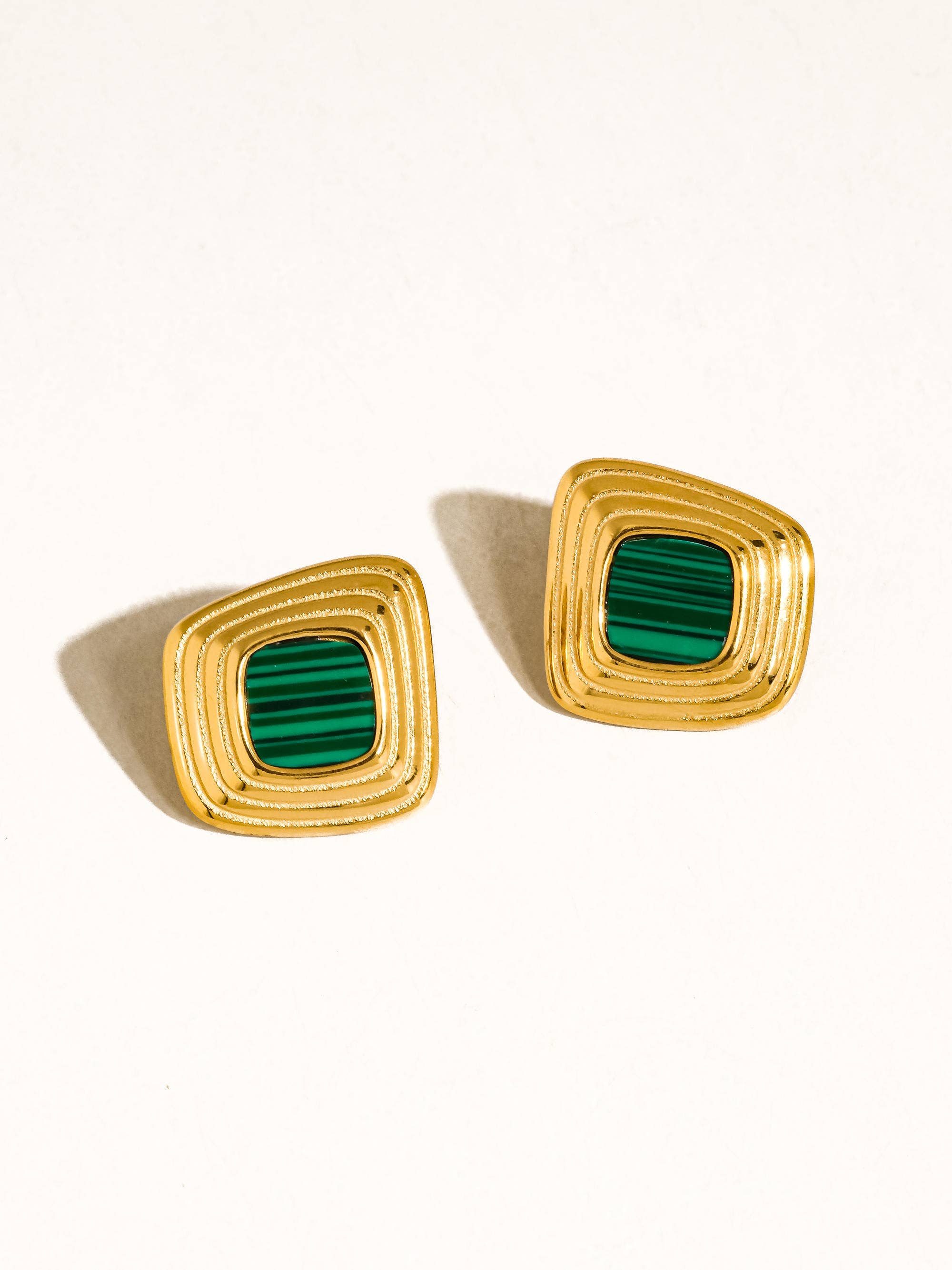 Flanerie Solenne 18K Gold Non-Tarnish Enamel Square Earrings