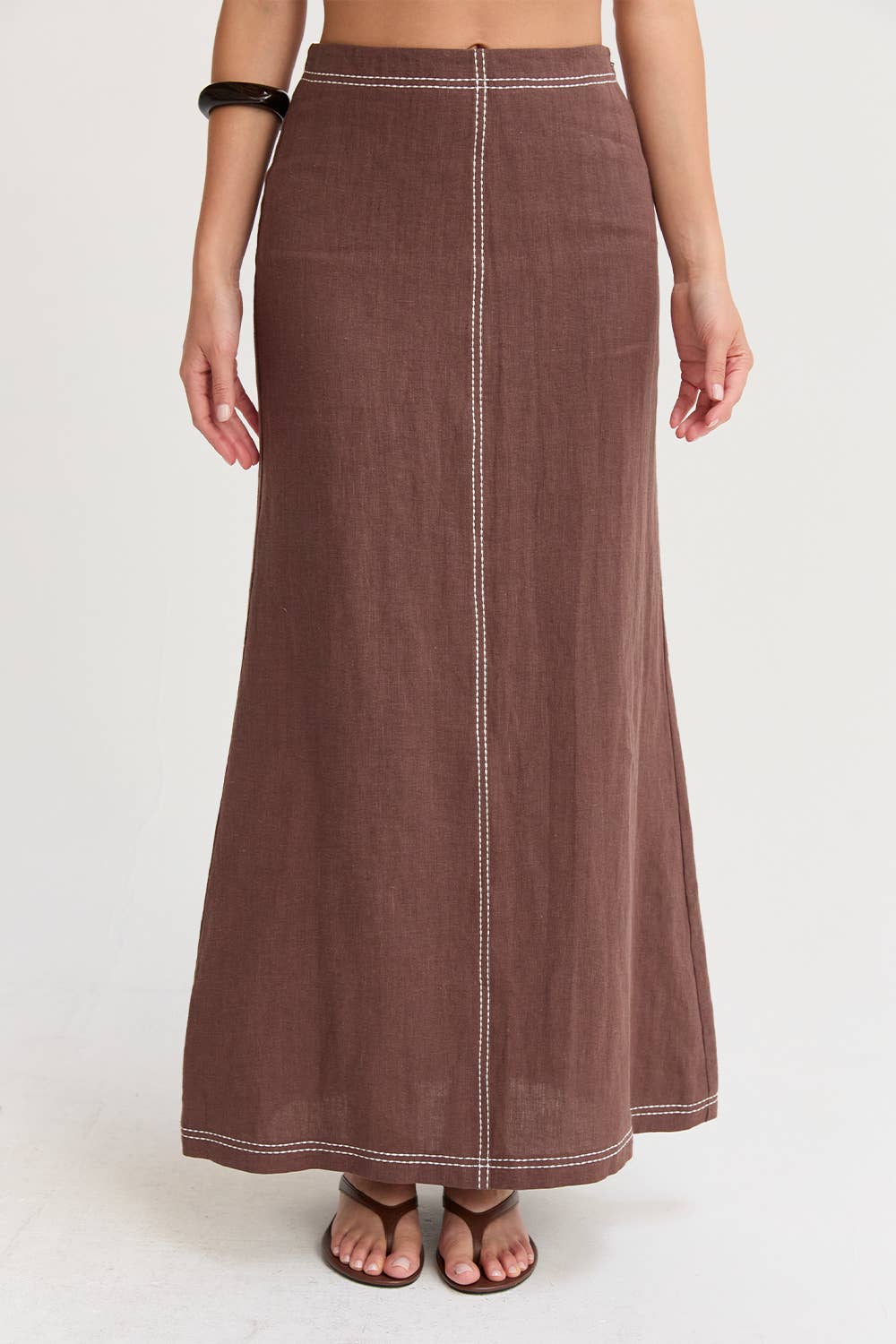 Crescent Kenzy Contrast Stitch Linen Maxi Skirt CS8997