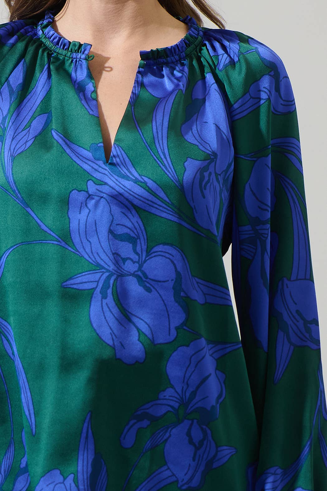 Sugarlips Busbee Floral Alcazar Raglan Sleeve Satin Blouse