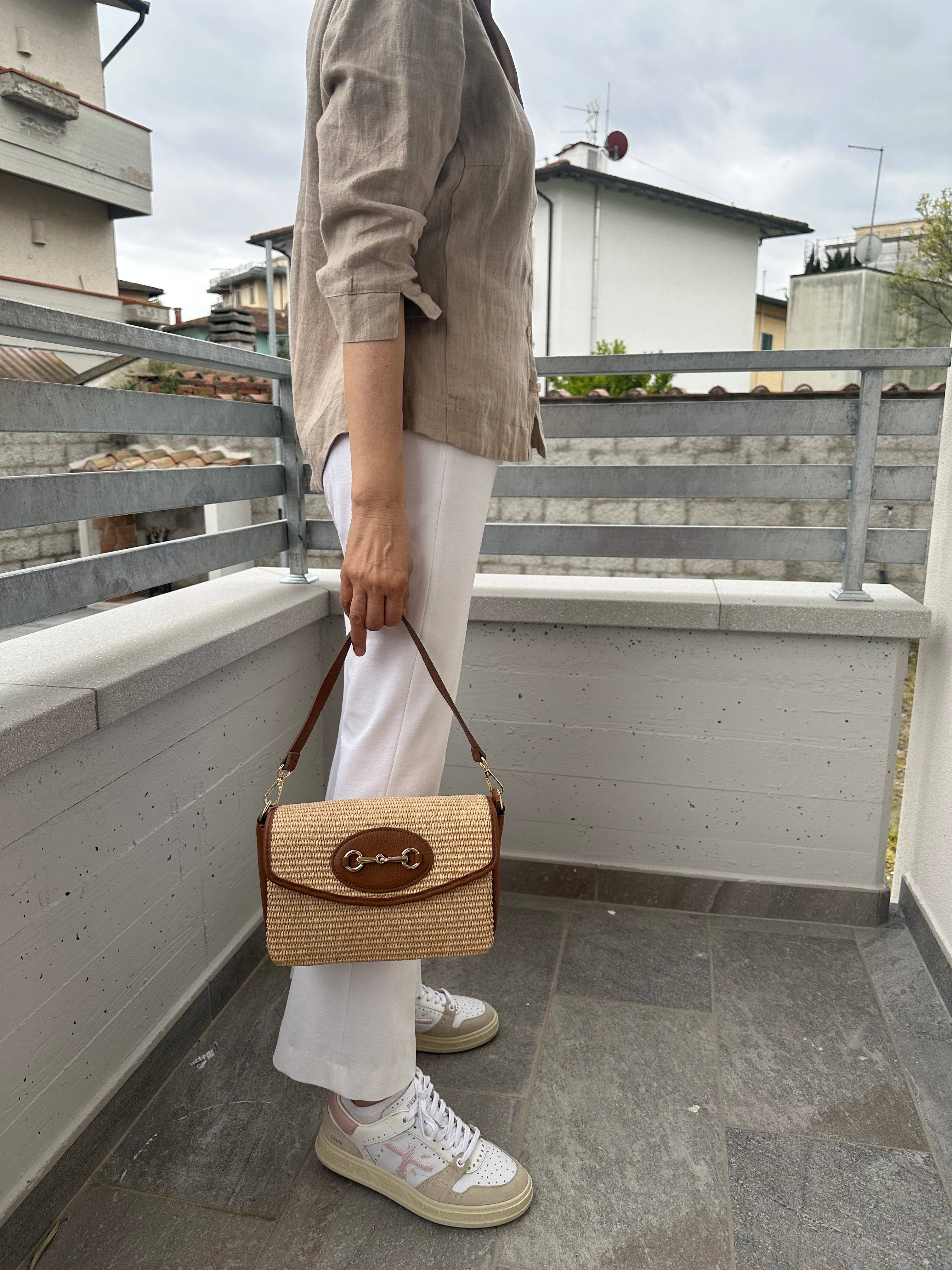 Italian Leather Collection Jess Raffia Cross Body Bag