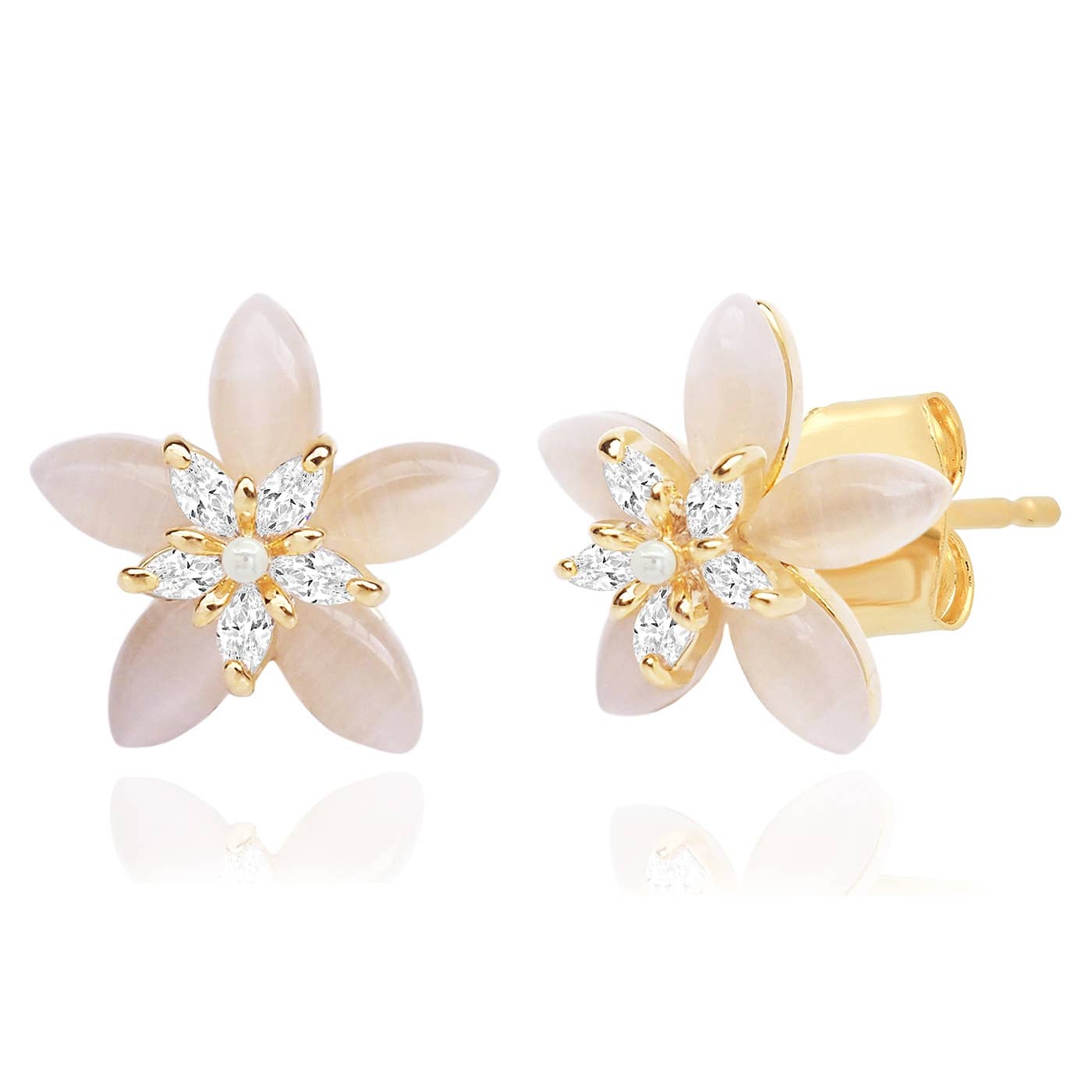 Tai Cat's Eye Stone Star Flower CZ Studs TJE-363