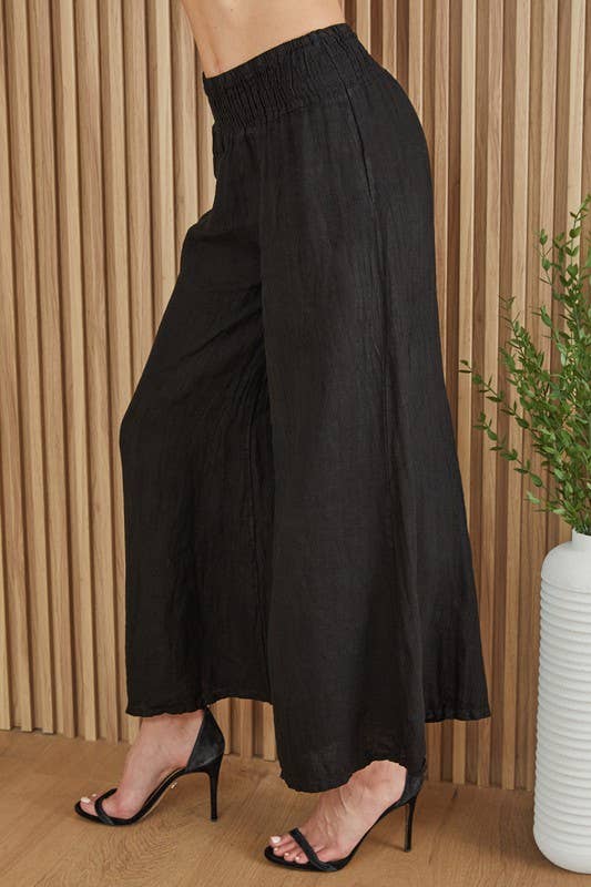 Milio Milano Linen Smocked Waist Palazzo Pant
