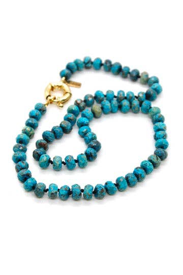 Lizou Hand Knotted 18" Faceted Ocean Jasper Necklace