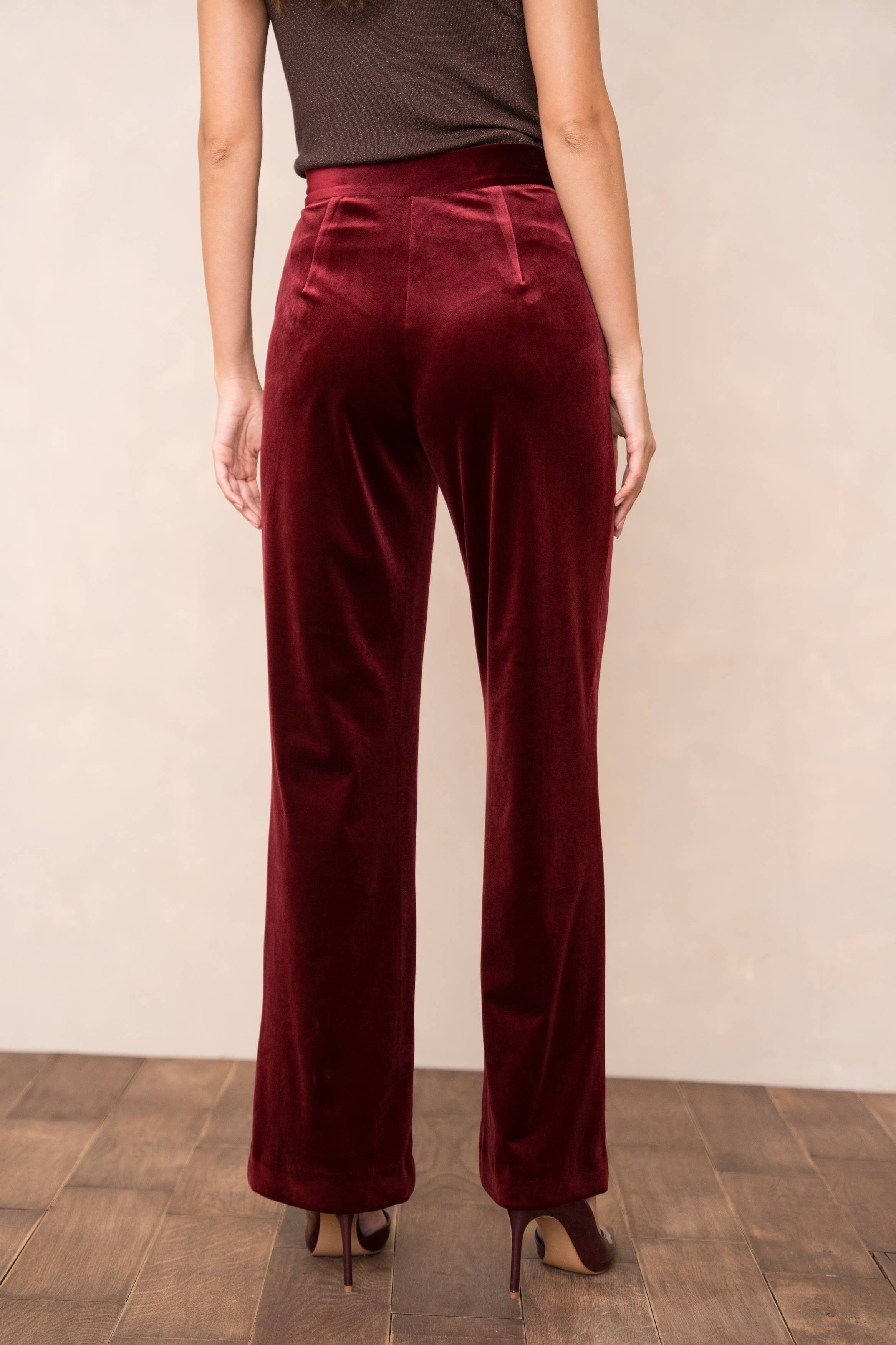 Carmine Paris High Waisted Straight Cut Velvet Trouser P2228