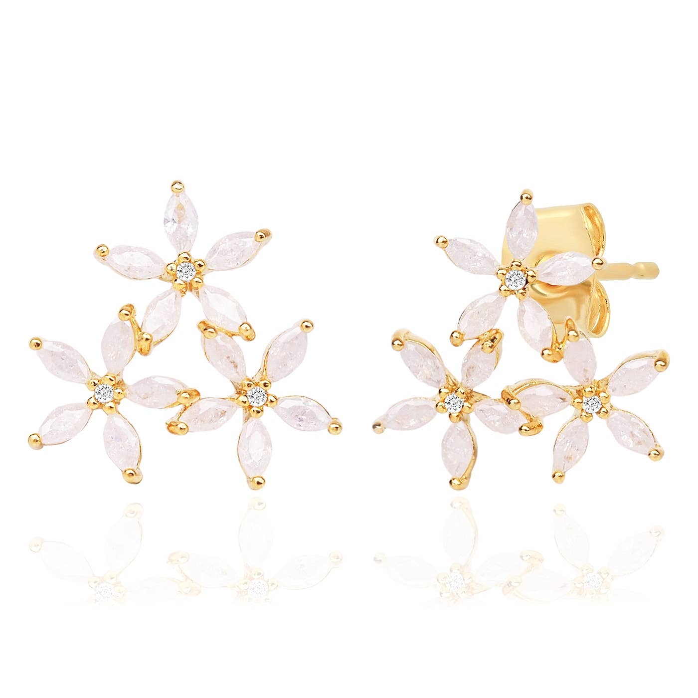 Tai Trio White Stone Flowers Studs JUE-07