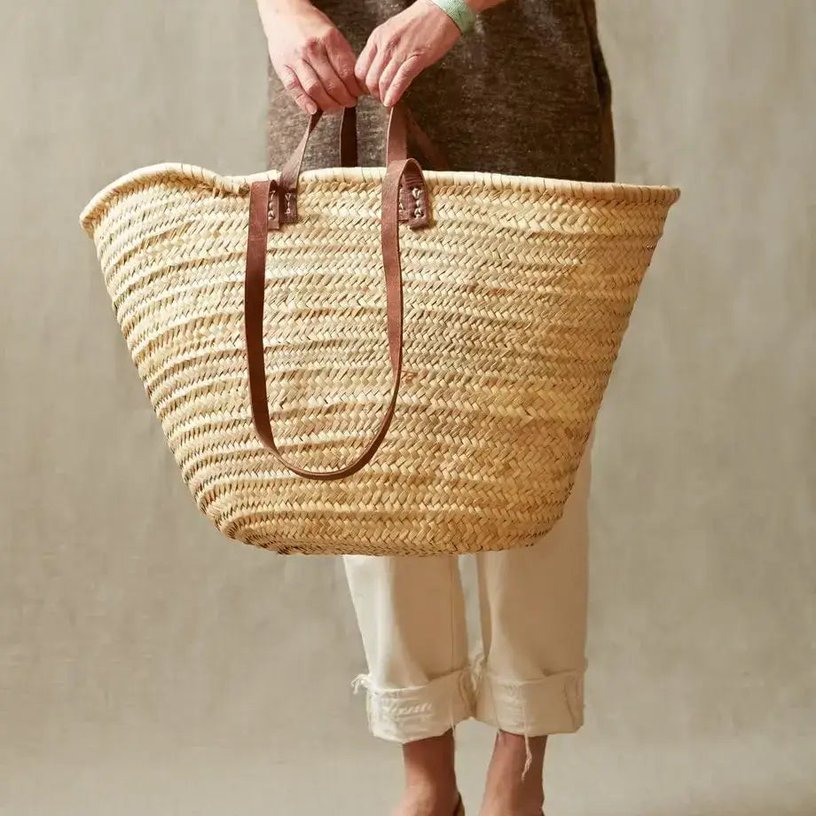 French Market Bags Basket Tote Double Leather Handles #5