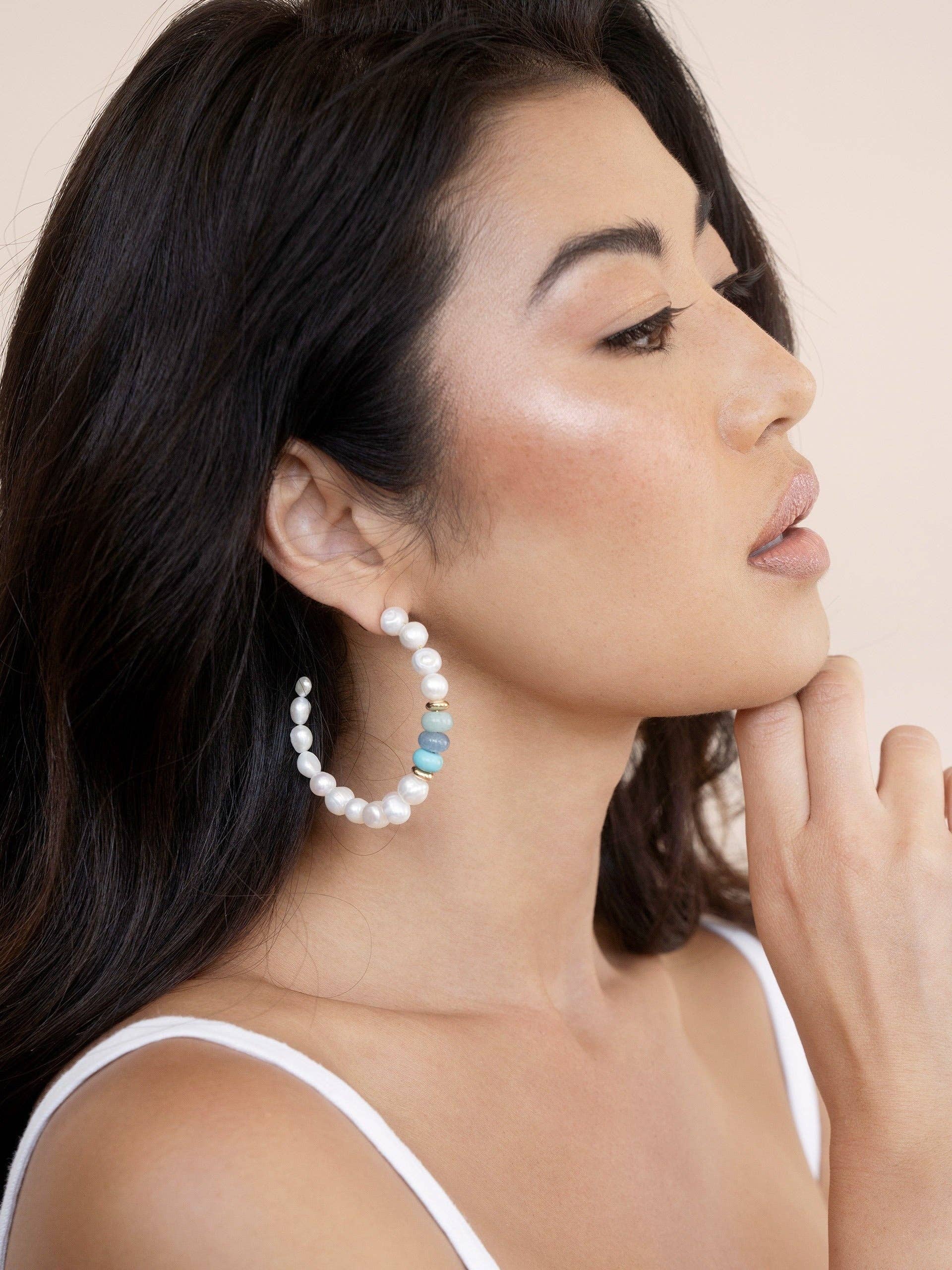 Ettika Pearl and Gemstone Hoop Earrings