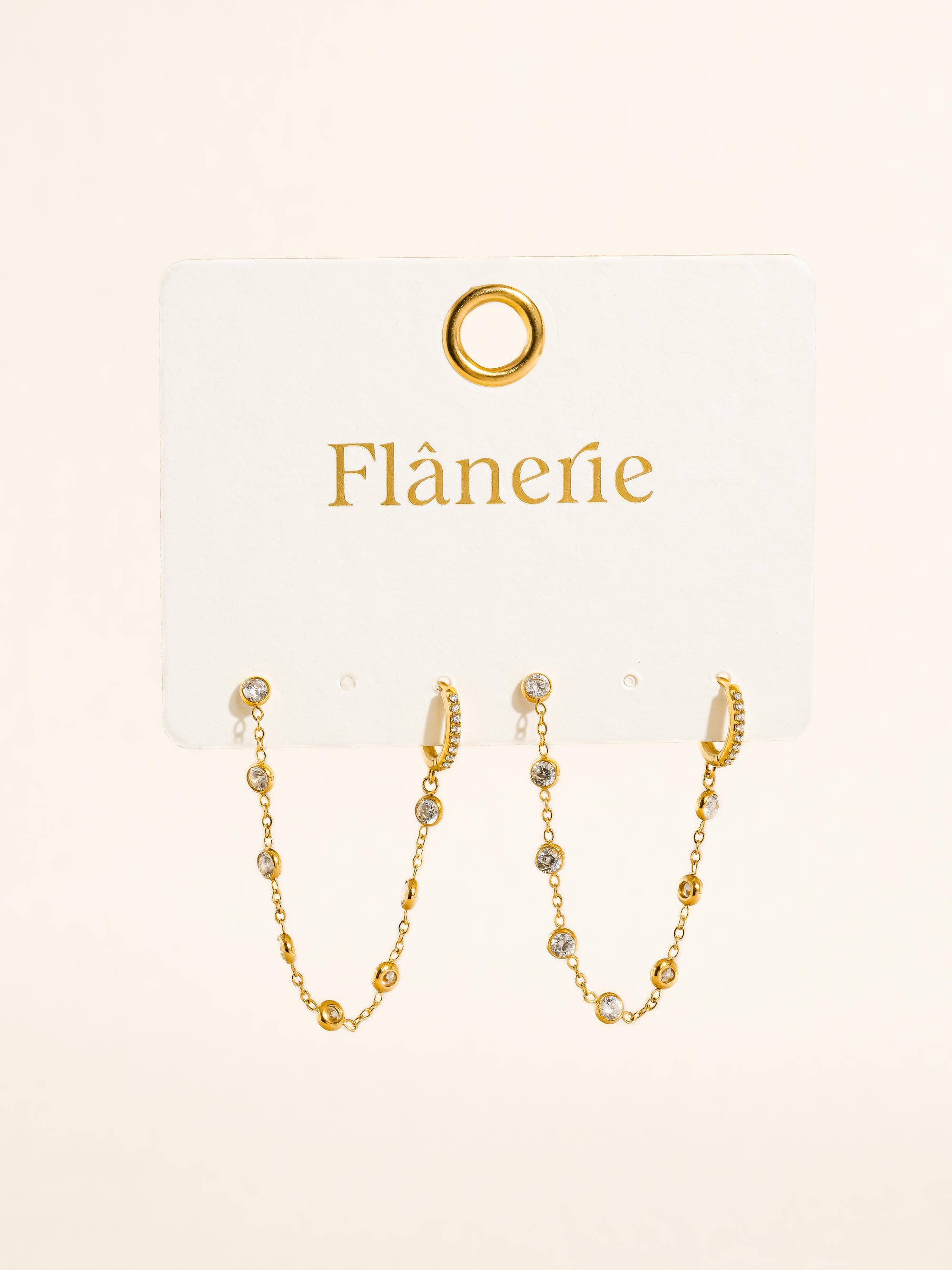 Flânerie Daffira 18K Gold Non-Tarnish Crystal Chain Link Earrings