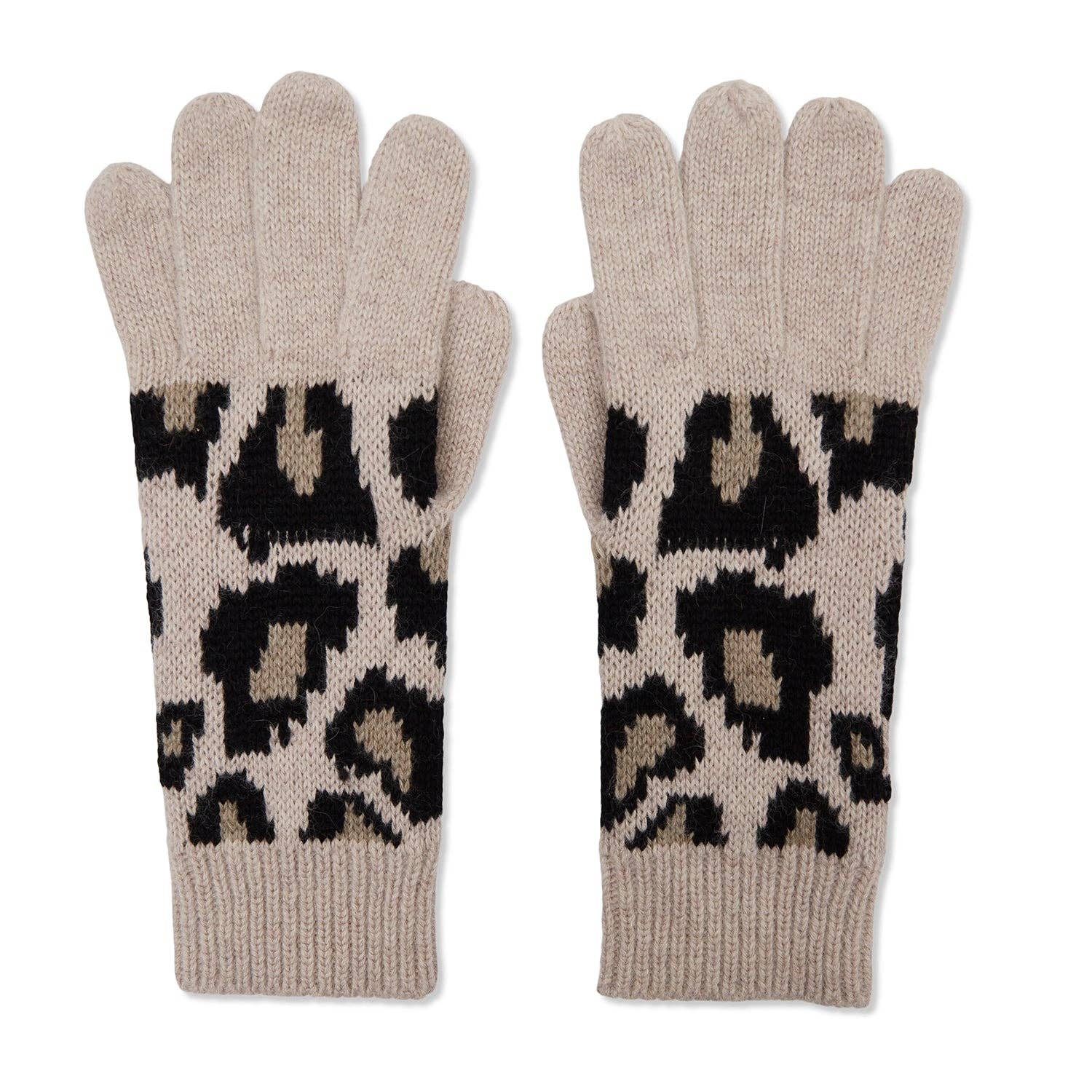 Somerville Leopard Print Cashmere Gloves - Camel/Black