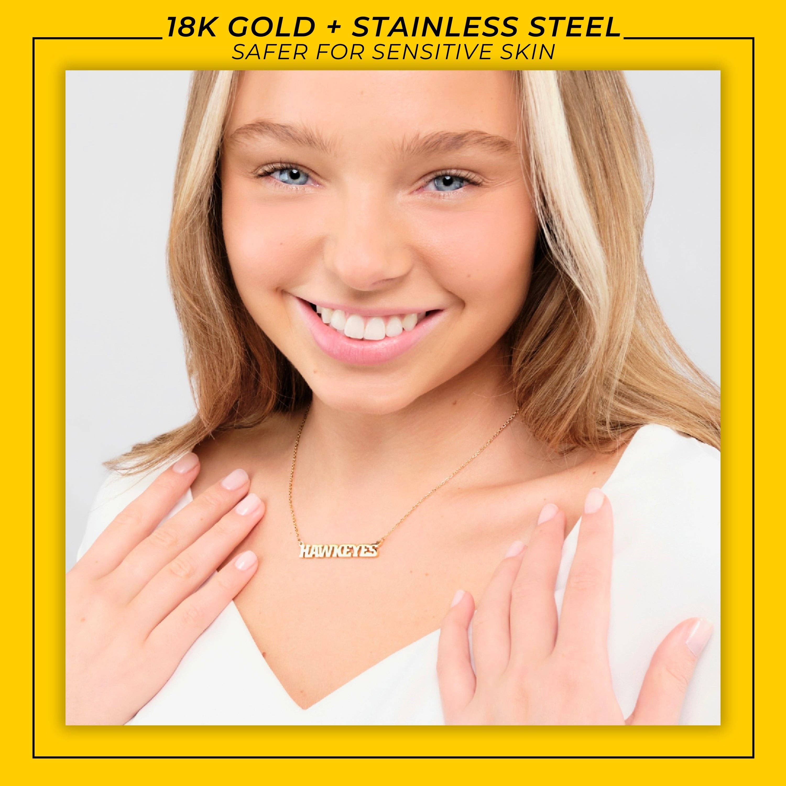 Stone Armory Iowa HAWKEYES Gold Plated Script Bar Necklace