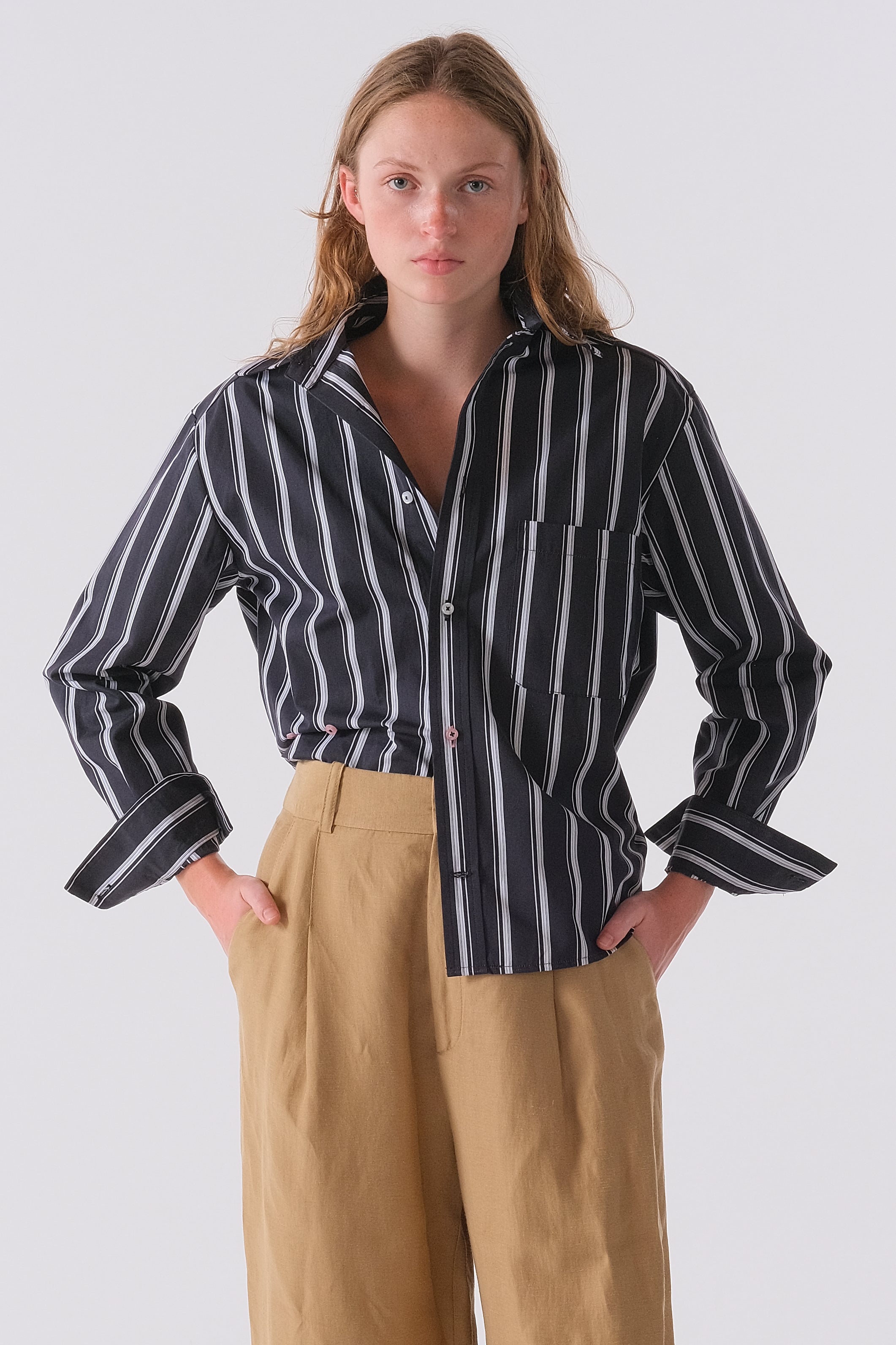 Cissa Daily Shirt in Egyptian Cotton Shadow Stripe