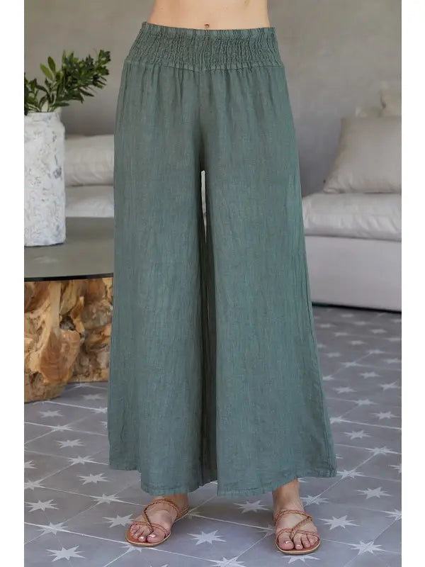Milio Milano Linen Smocked Waist Palazzo Pant 80806