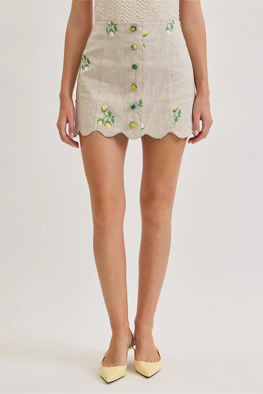 Maude Club Sophia Embroidery Linen Scalloped Mini Skirt MC806K