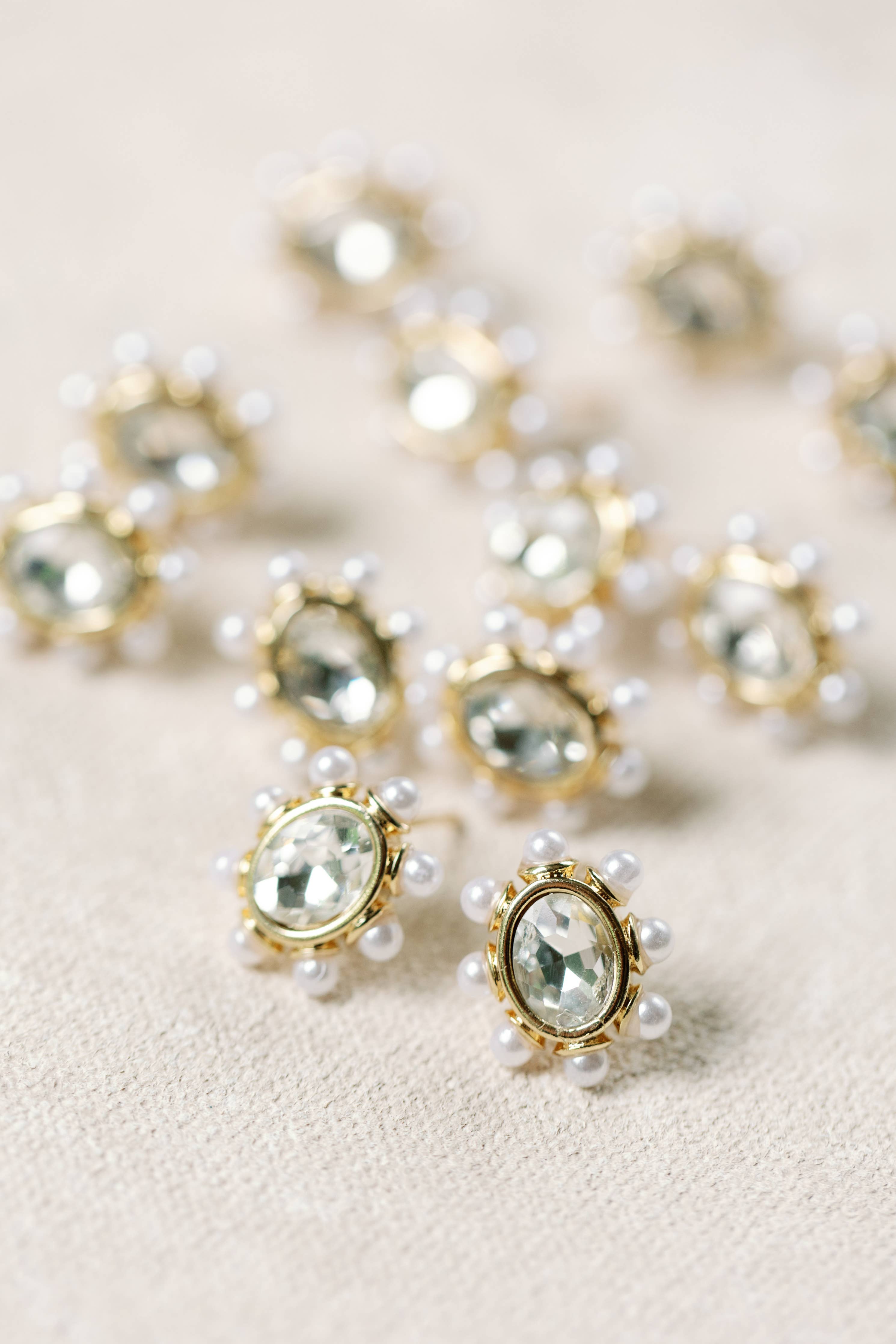 St. Armands Crystal Pearl Oval Stud Earrings