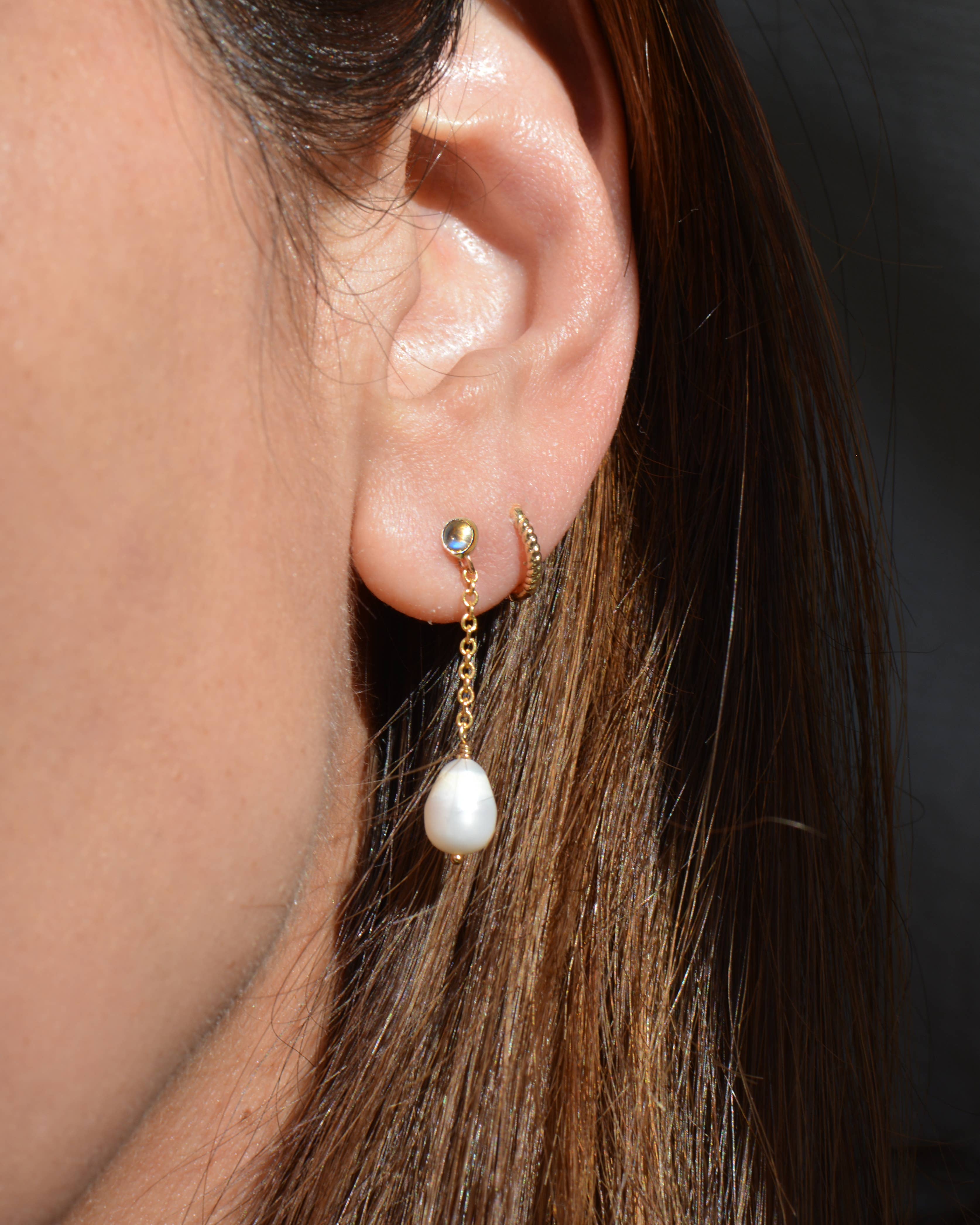 Gem & Blue Moonstone Pearl Drop Earrings