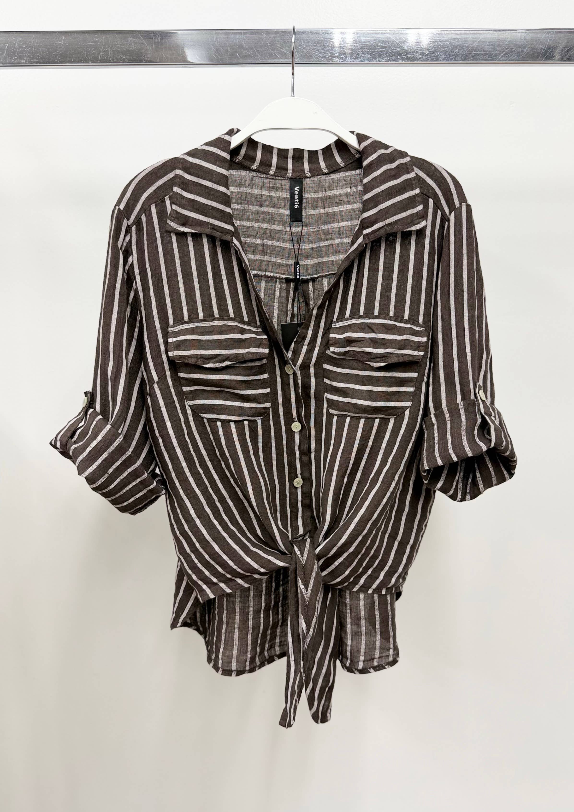 Milio Milano Striped Linen Tie Front Shirt 2611