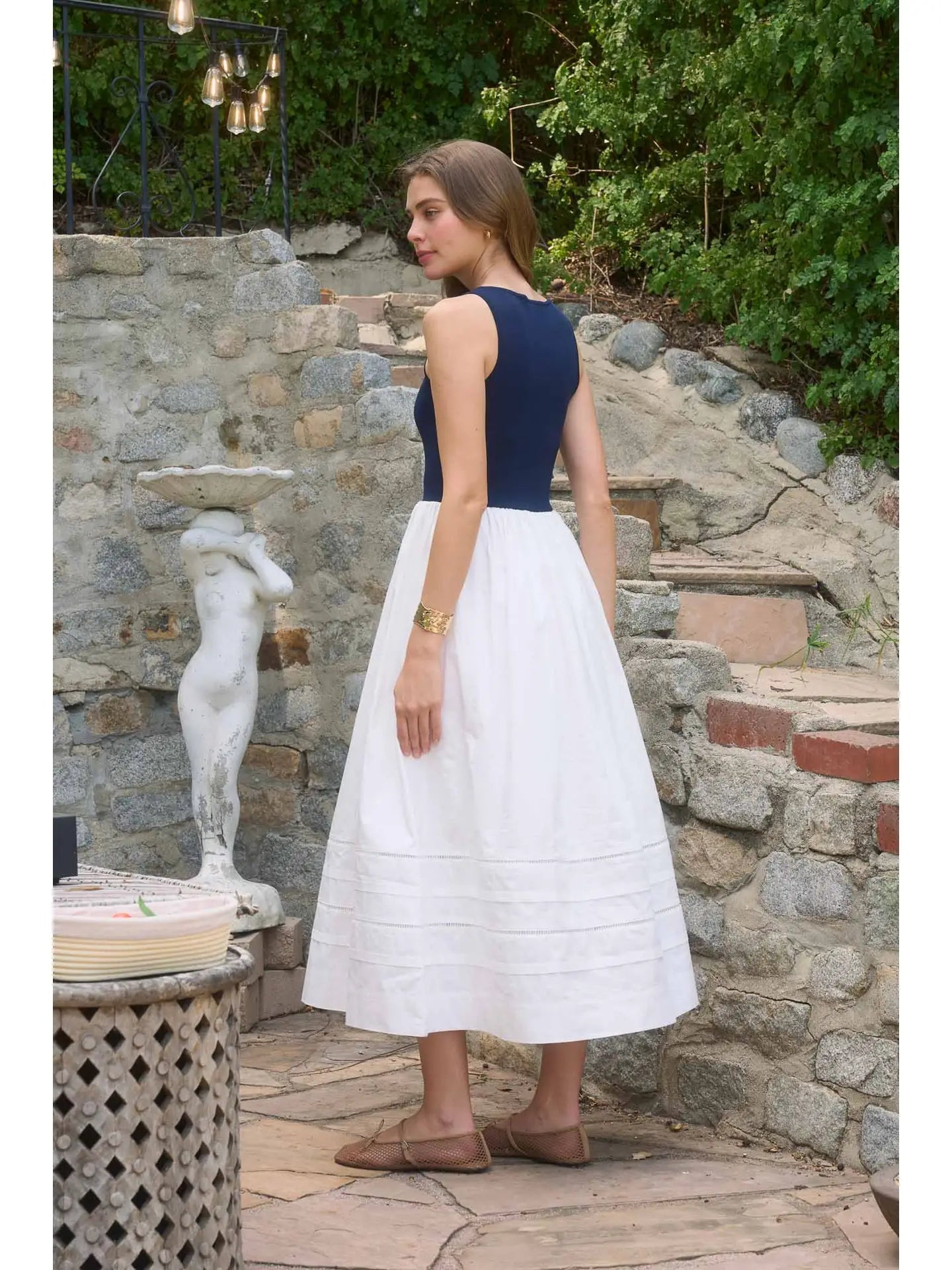 Moon River Sleeveless Top Mixed Media Dress MR9722