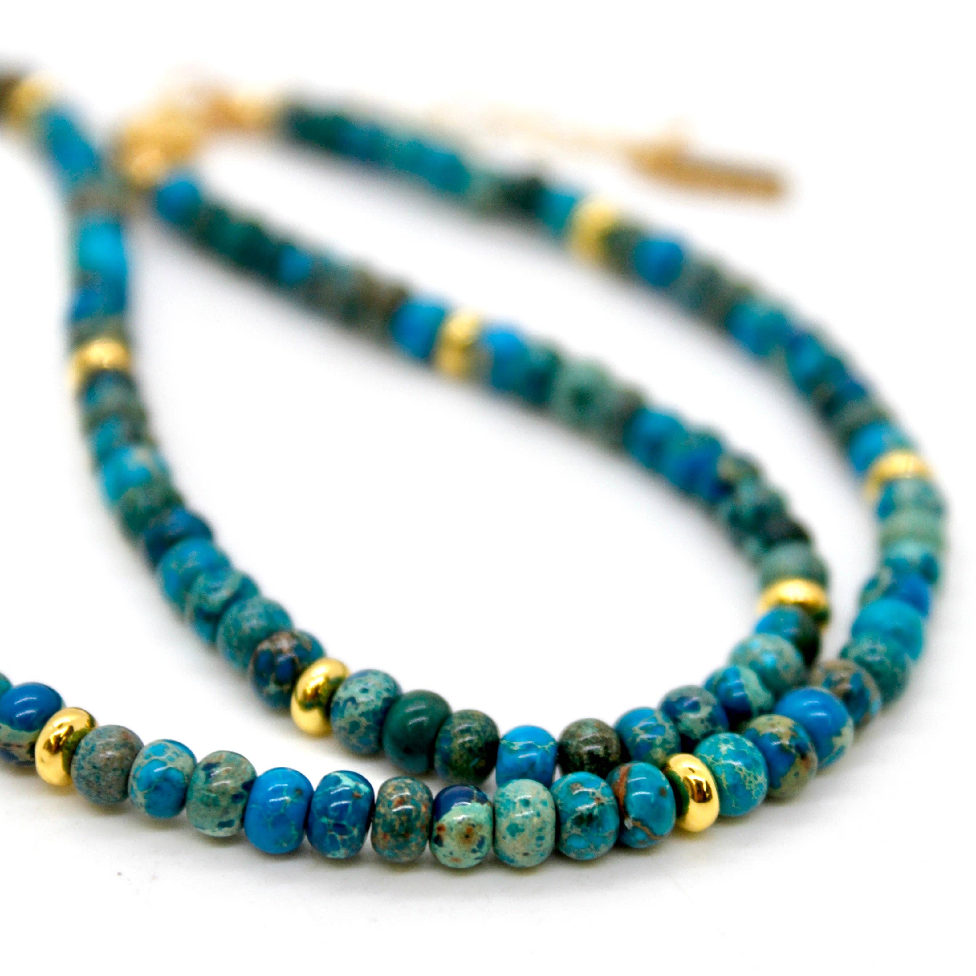 Lizou 16" Lake Blue Jasper + Gold Necklace #30