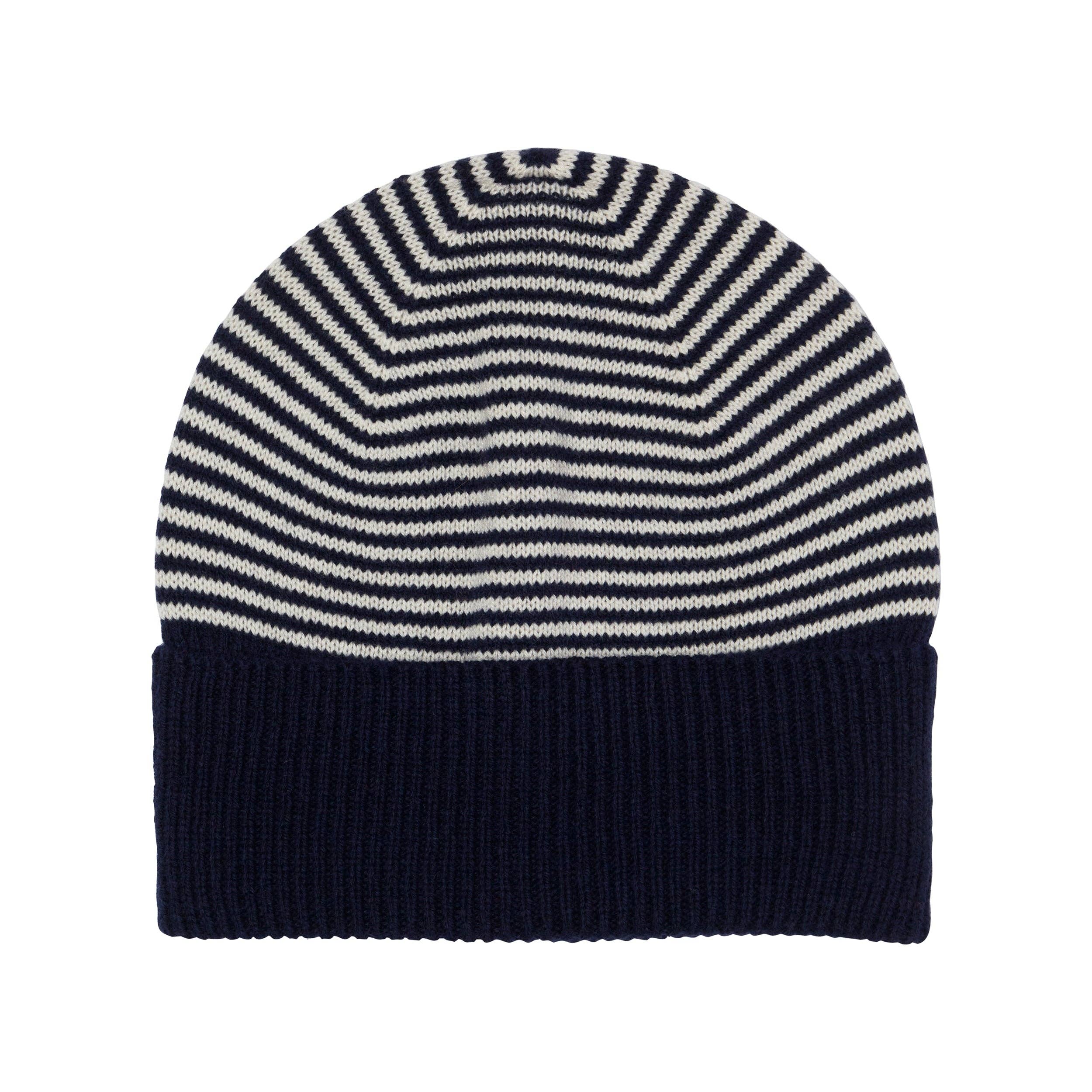 Somerville Navy/White Fine Stripe Cashmere Beanie