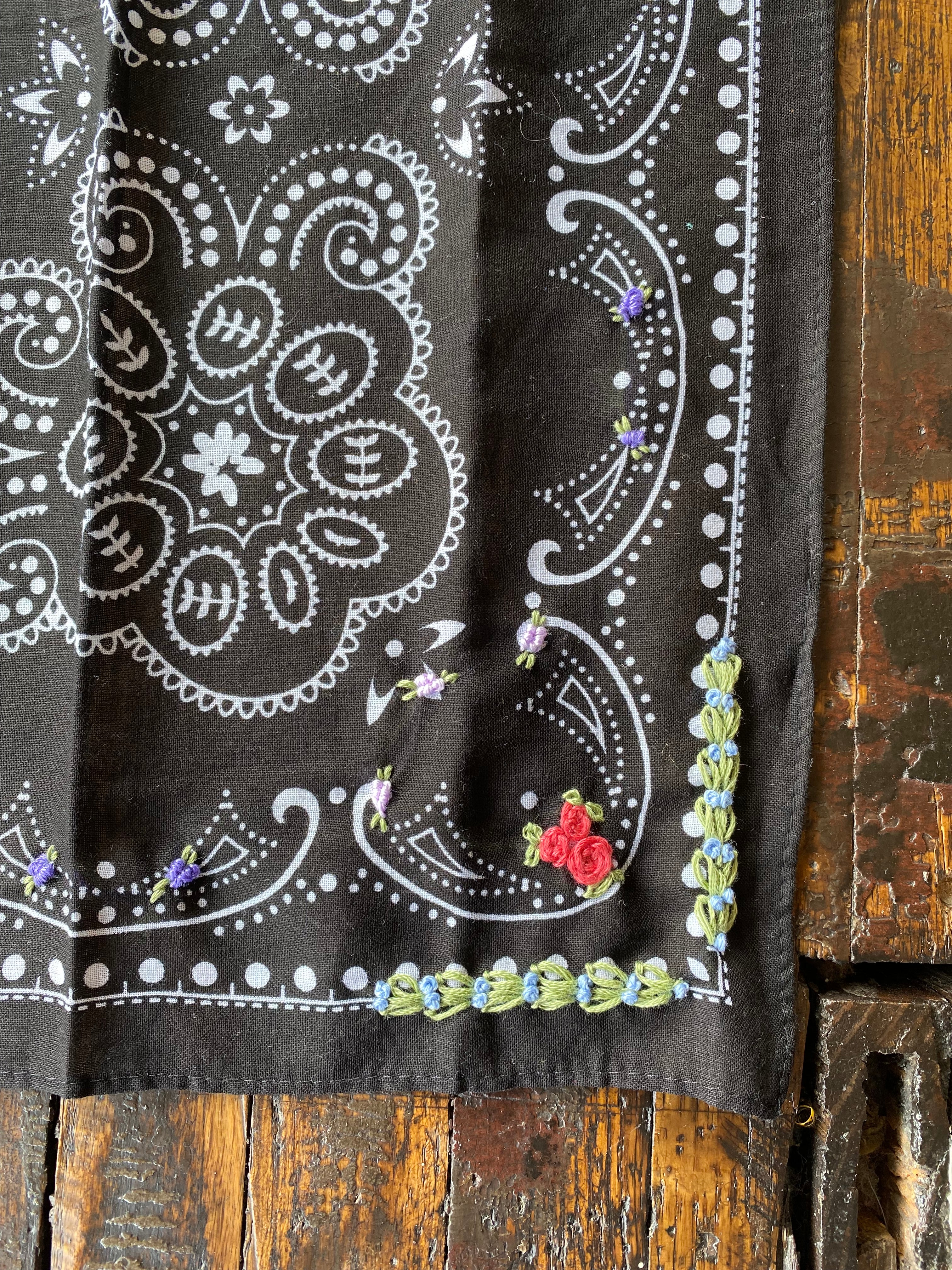 Little Lamb Black Bandana With Floral Embroidery