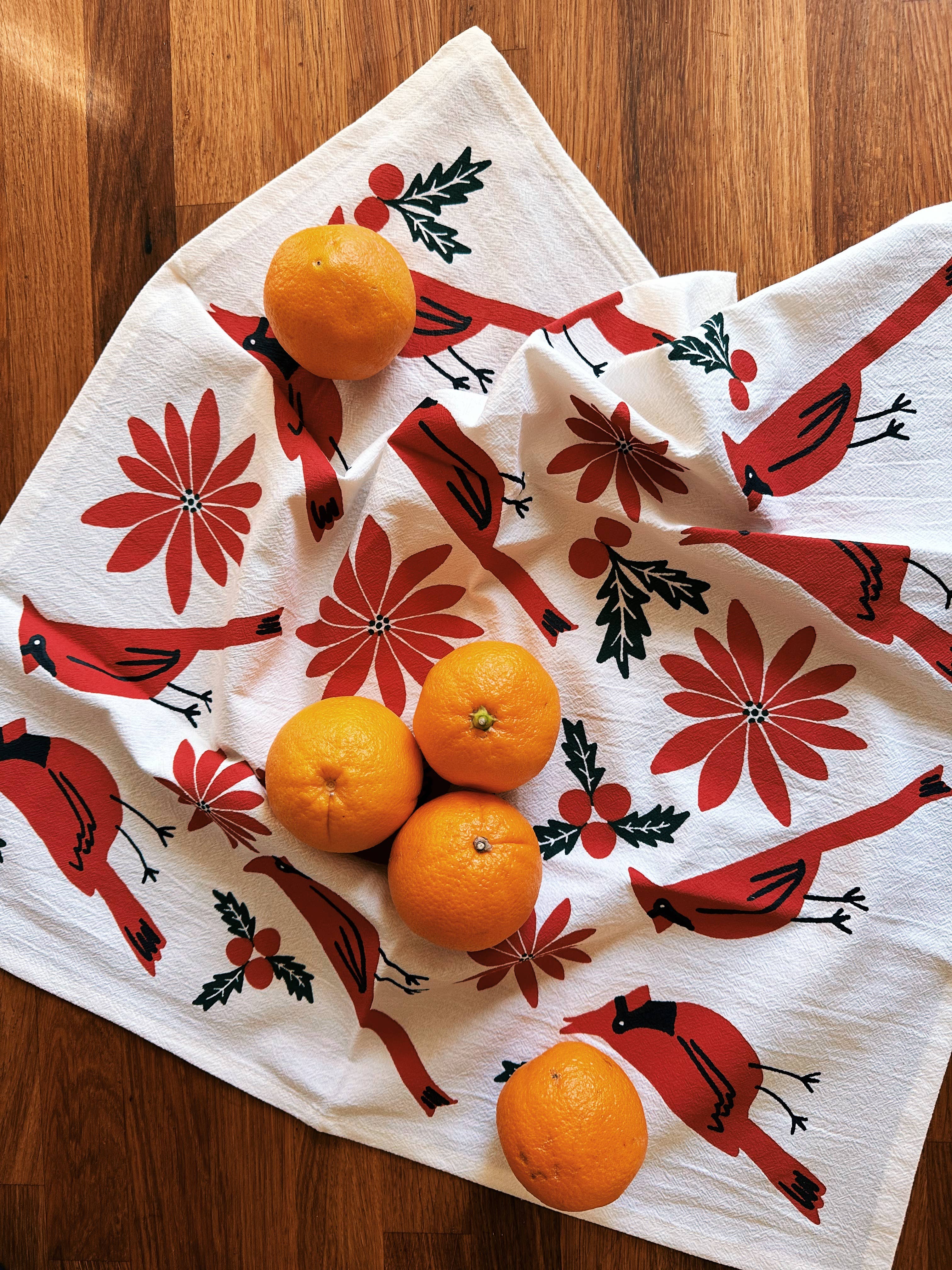 Julie Peach Cardinals & Botanic Cotton Tea Towel