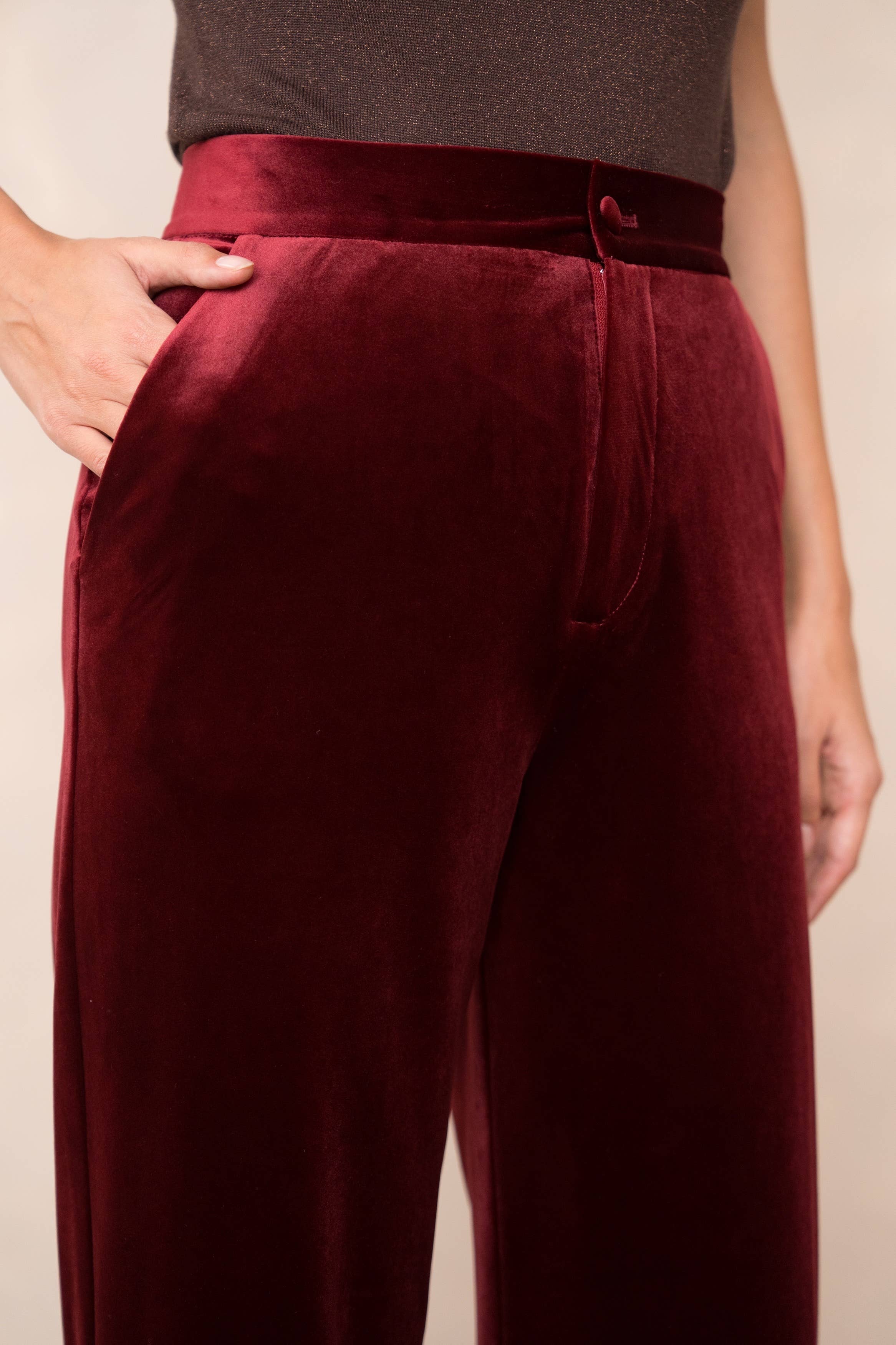 Carmine Paris High Waisted Straight Cut Velvet Trouser P2228