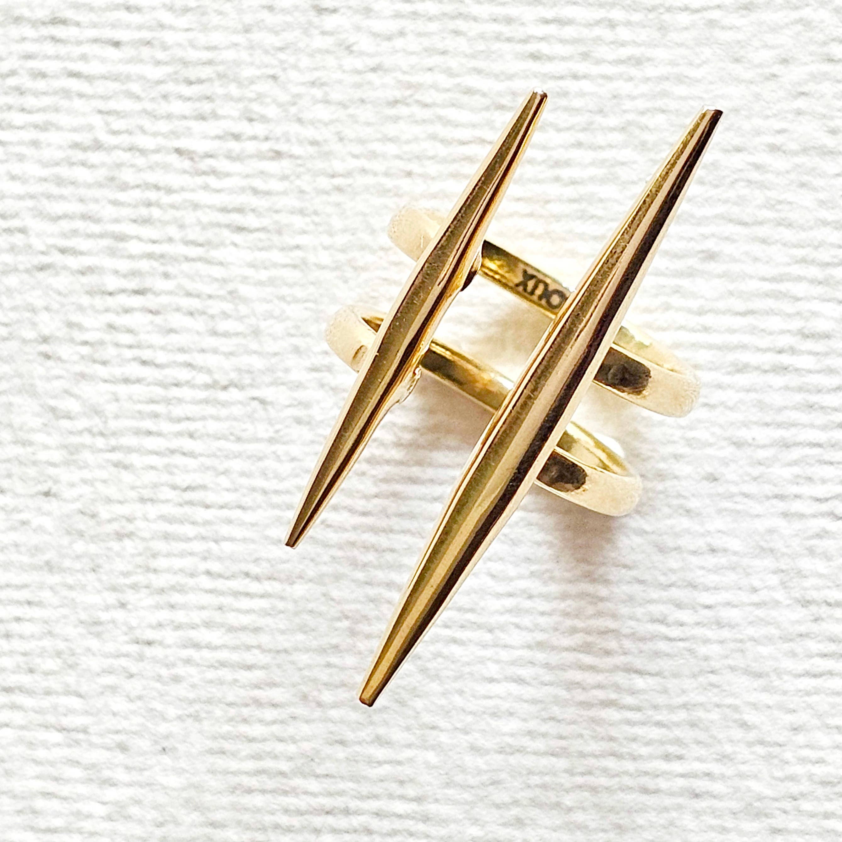 Bisjoux Solid Brass Double Spike Needle Adjustable Ring