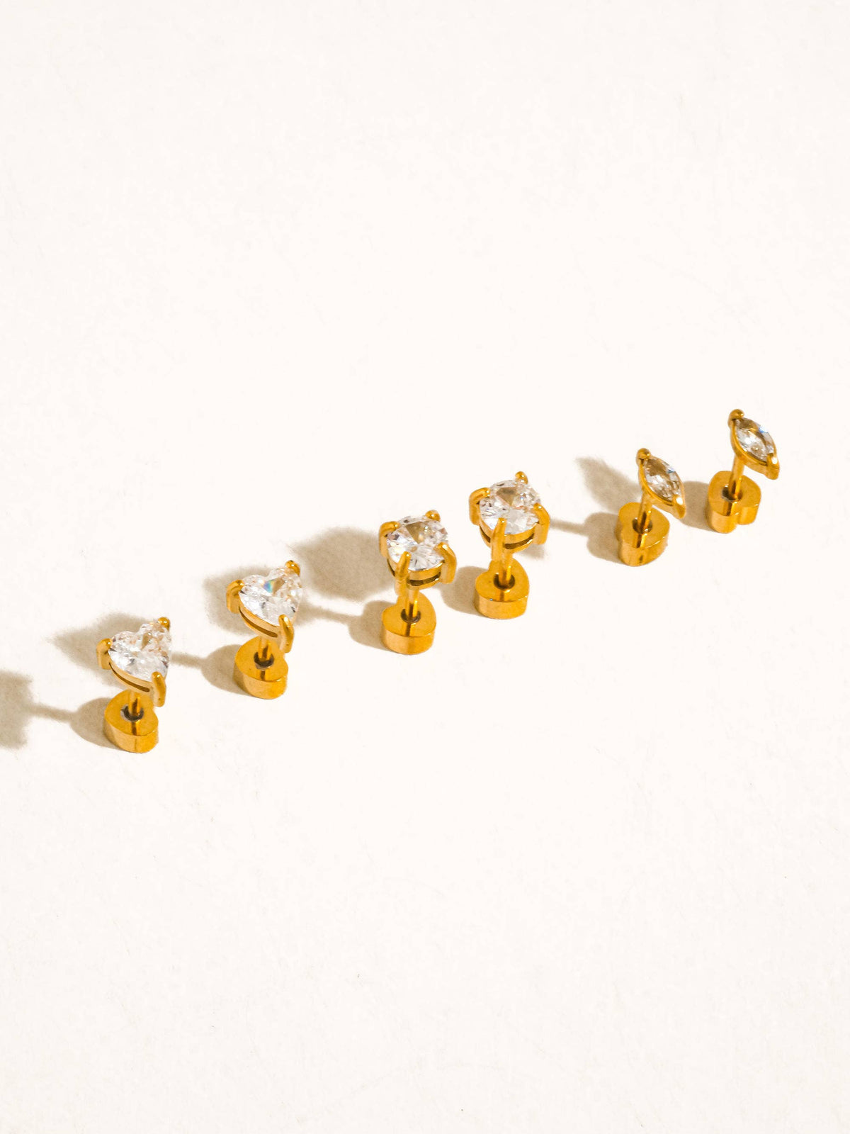 Flânerie Idylle 18K Gold Non-Tarnish Trio Shape CZ Stud Earrings Set