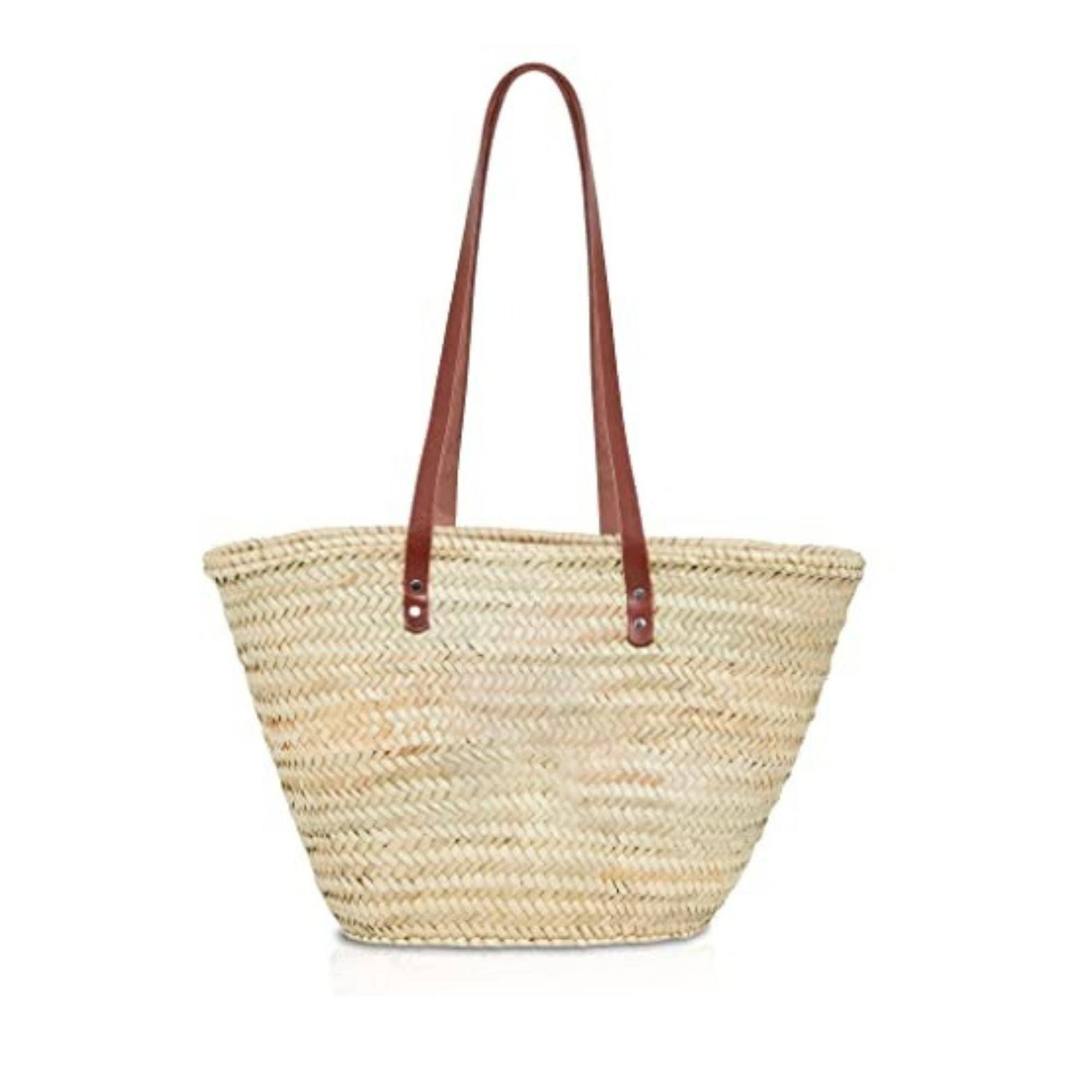 French Market Bags Basket Beach Bag with Leather Handles #3