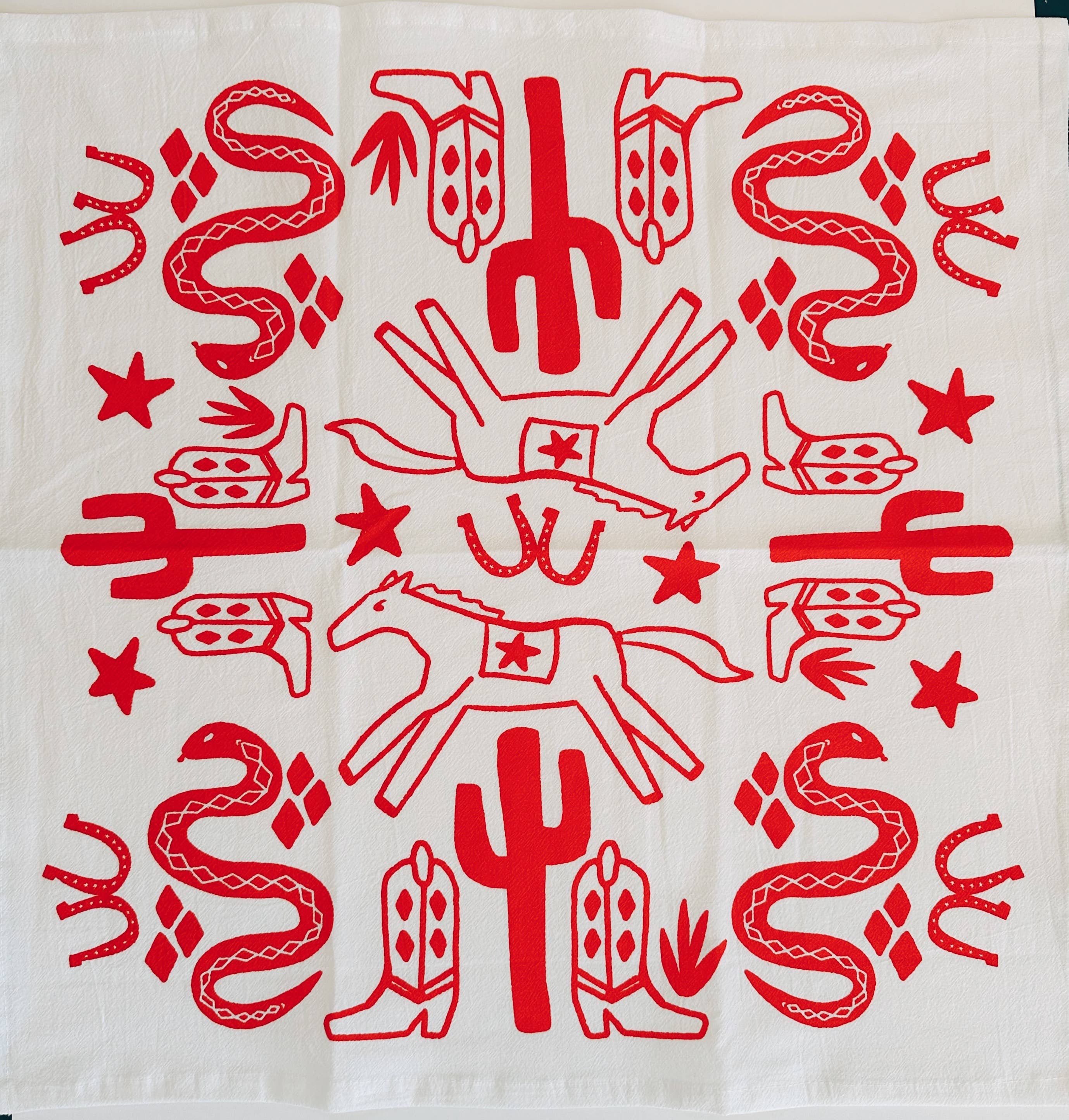 Julie Peach Desert Red Cotton Tea Towel