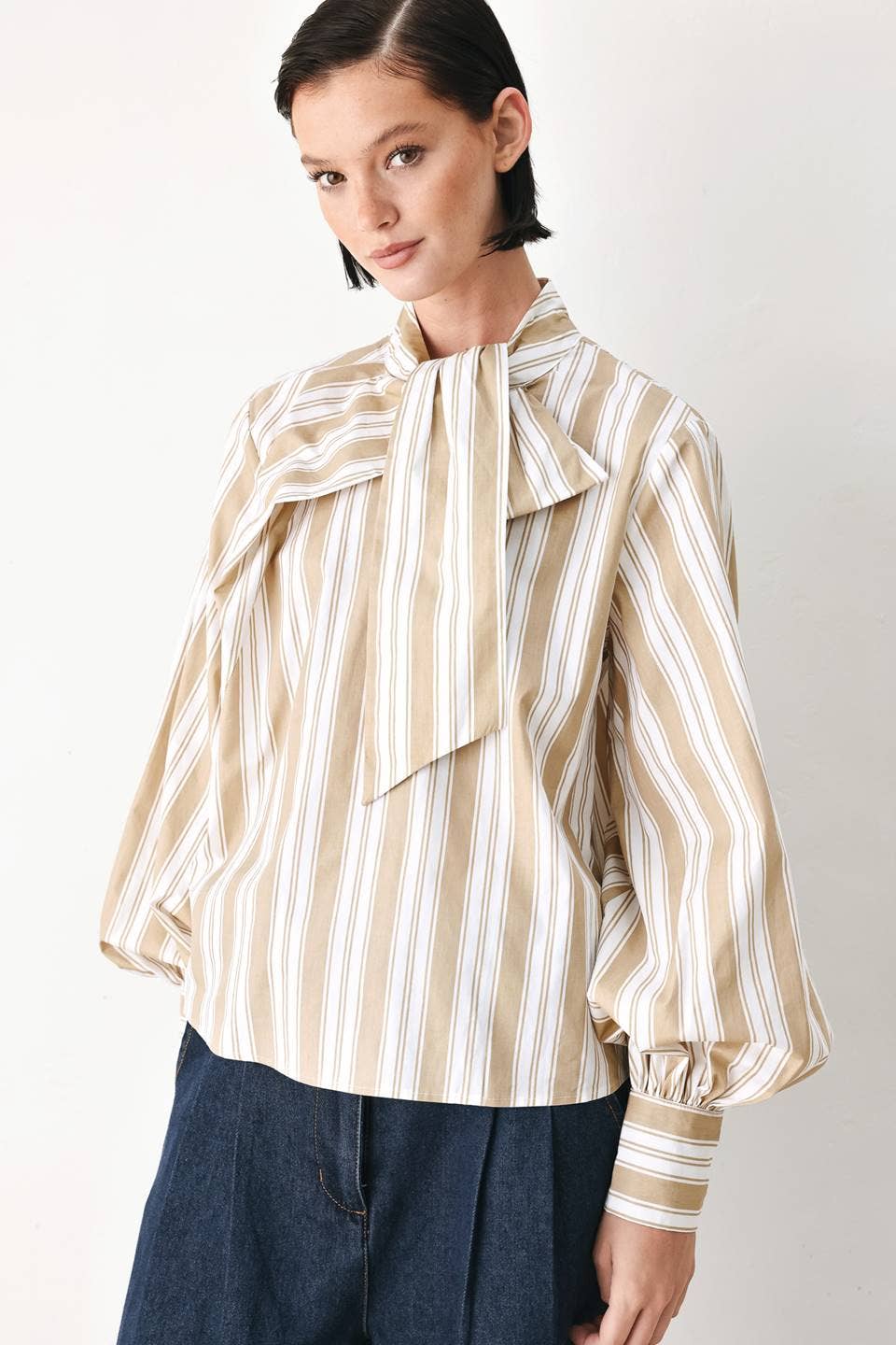 Flying Tomato Striped Woven Bow Top FT2115