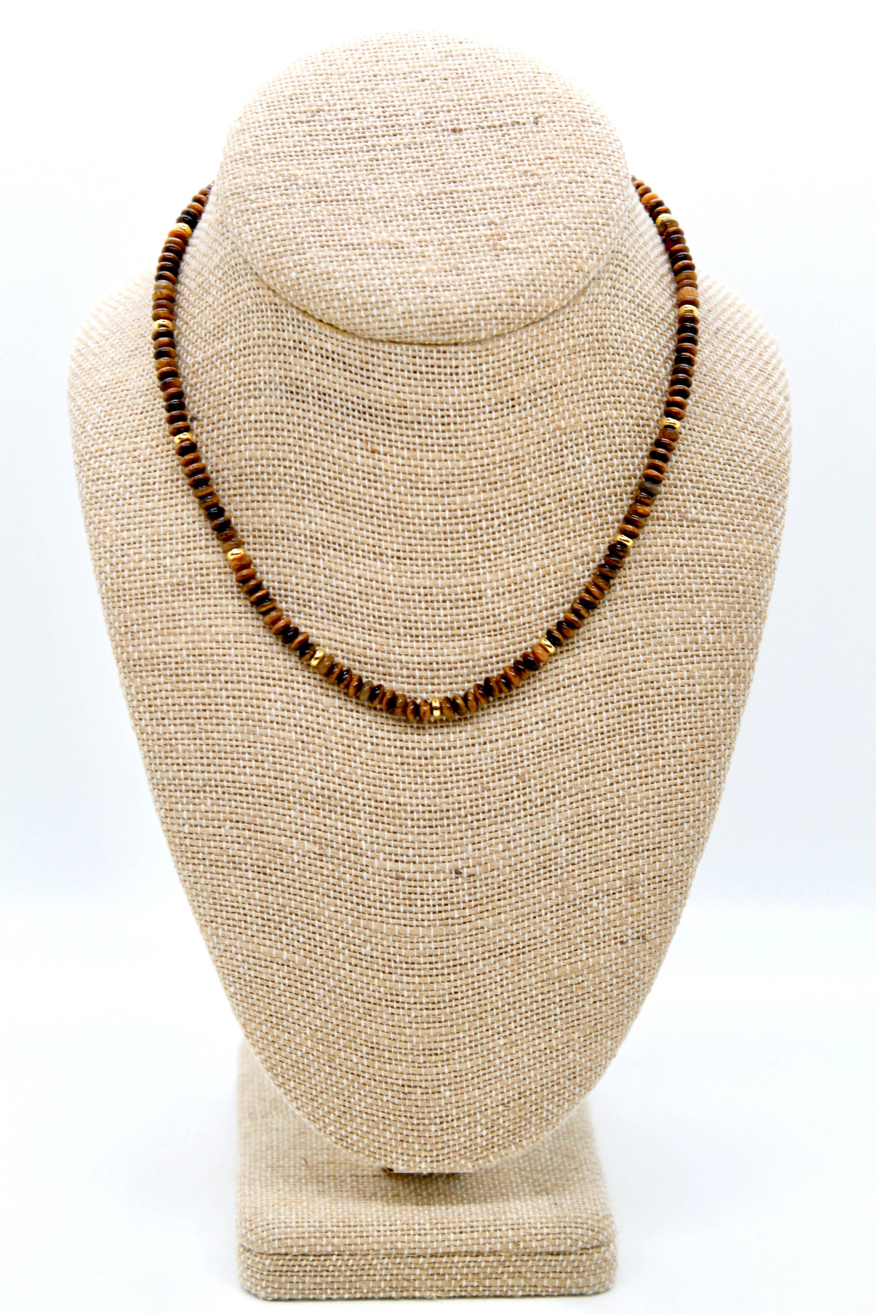 Lizou Tiger's Eye + Gold Necklace Semi Precious Necklace