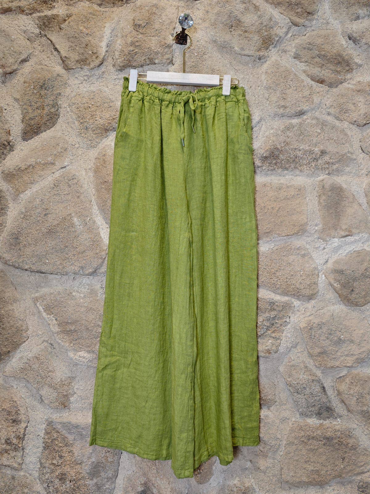 European Linen Drawstring Wide Leg Pants 18116