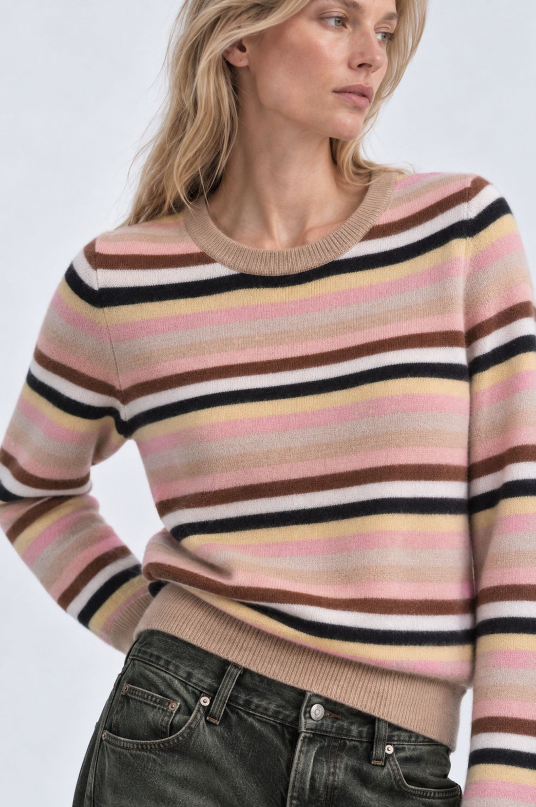 Minnie Rose L/S Striped Cashmere Crewneck Sweater 99180