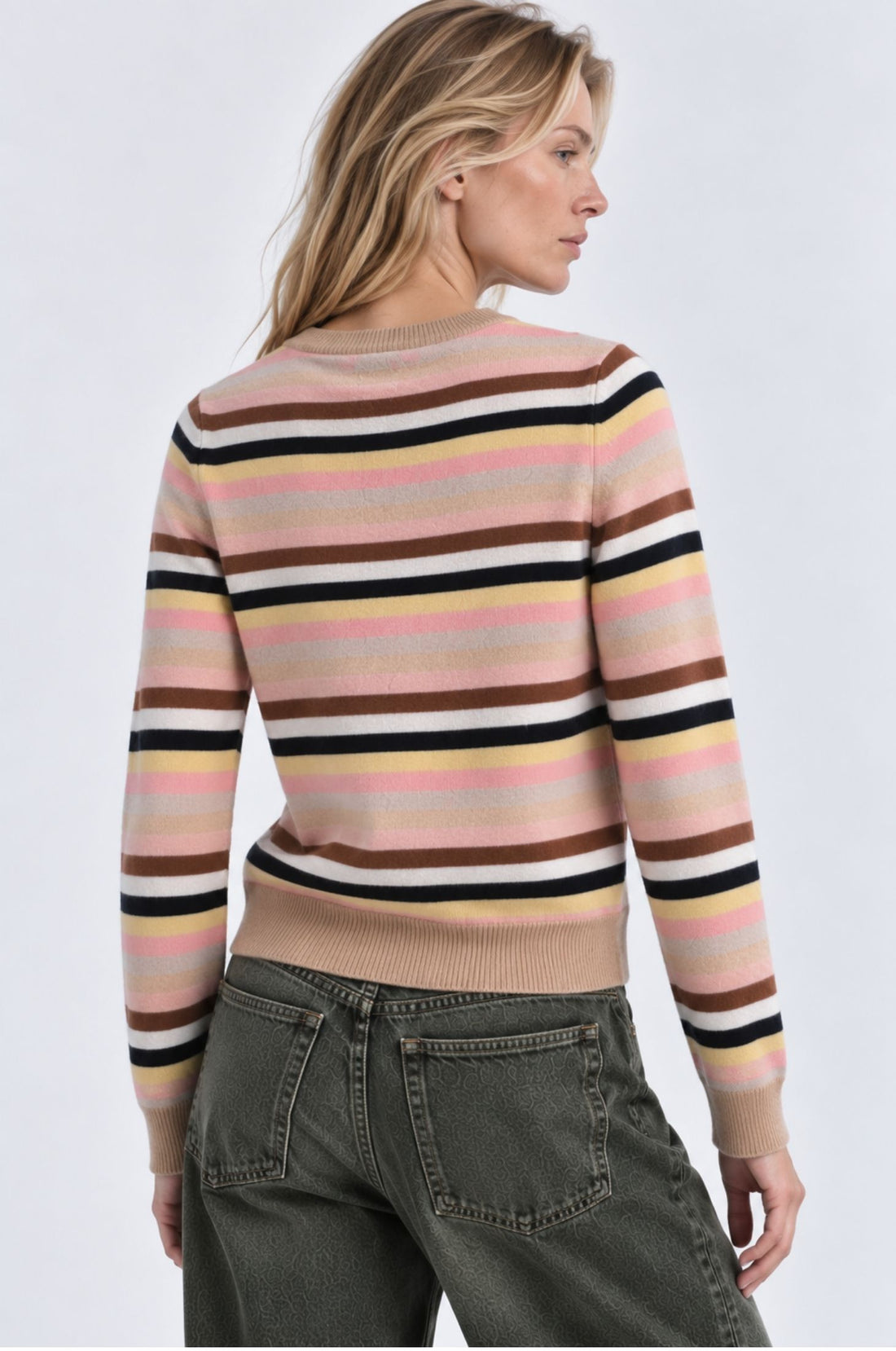 Minnie Rose L/S Striped Cashmere Crewneck Sweater 99180